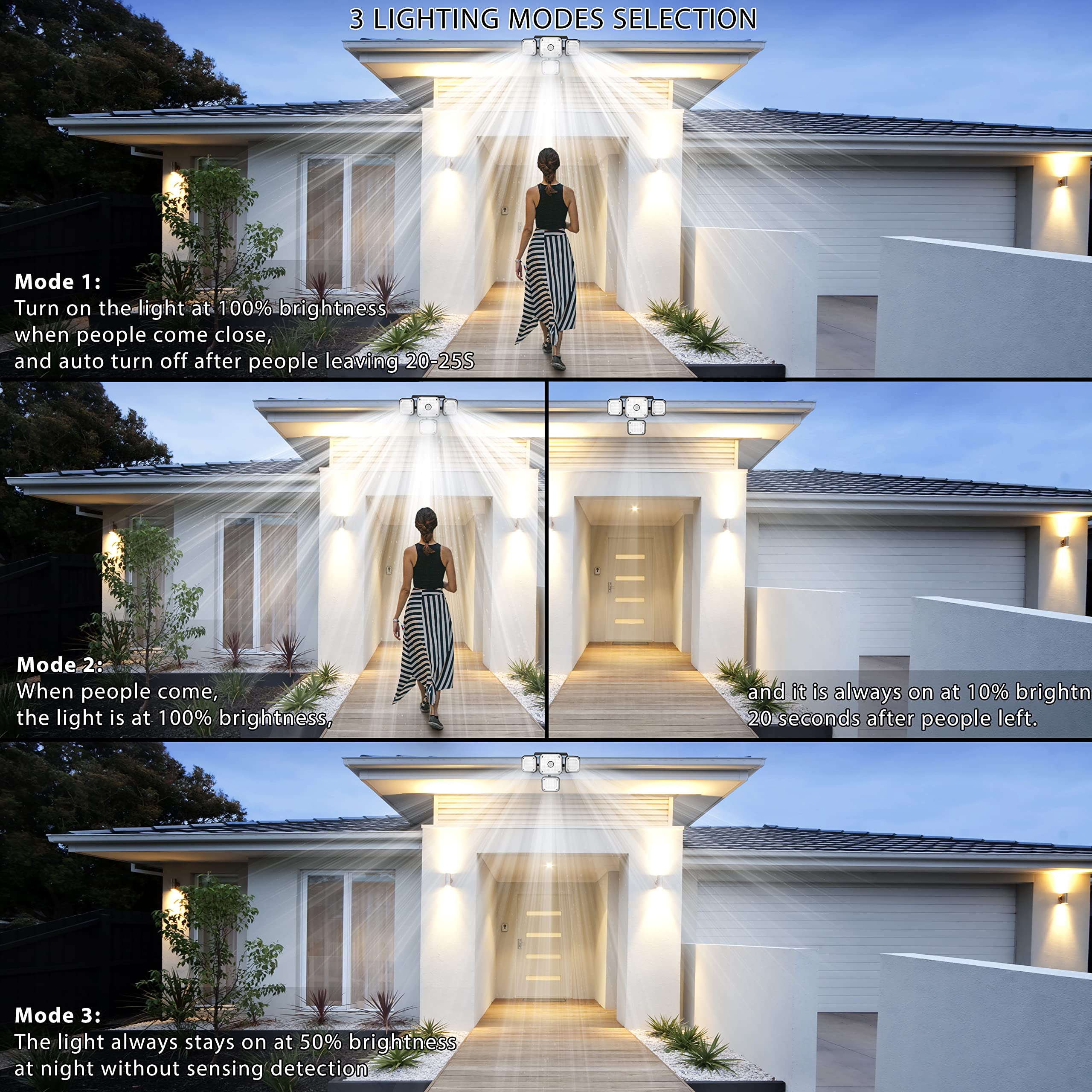 Moss & Stone Solar Outdoor Lights, Ip44 Waterproof Outdoor Lights Solar Powered 3 Modes Motion Sensor Lights, 231 Led Security Lights 270° Wide Angle For Garden Patio Yard - 2Pack