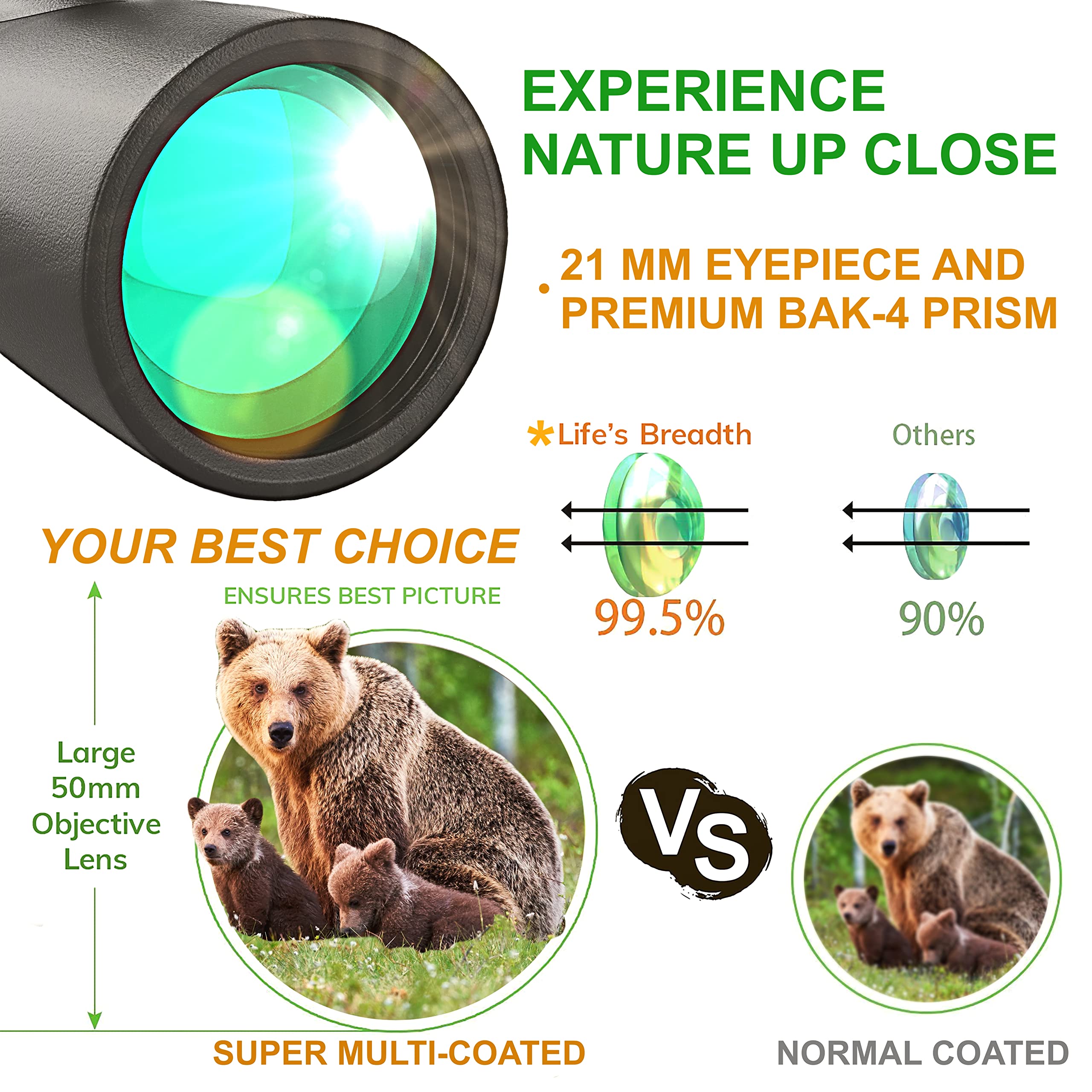 Lifes Breadth 12X52 Monocular Telescope With Smartphone Adapter And  Tripod, Hd Handheld Telescope - High Powered Monocular Scope For Adults - Birdwatching,  For Men Him Dad Husband Boyfriend (Green)