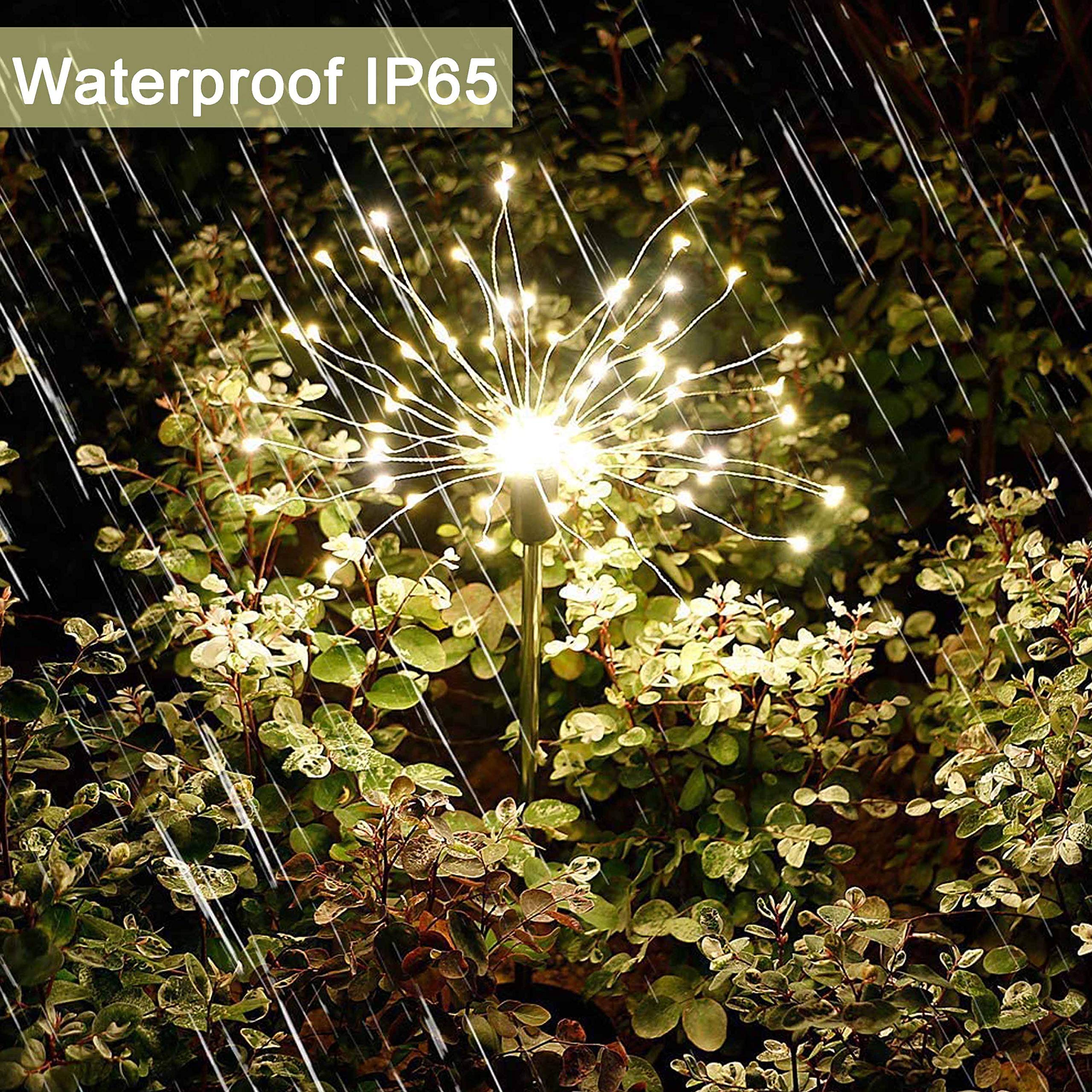 Ninite Lights 2 Pack Solar Garden Lights, 120 Led Solar Firework Lights Outdoor, Decorative Stake String Lights For Walkway Backyard Pathway Patio Christmas Wedding Party (4, Warm White)