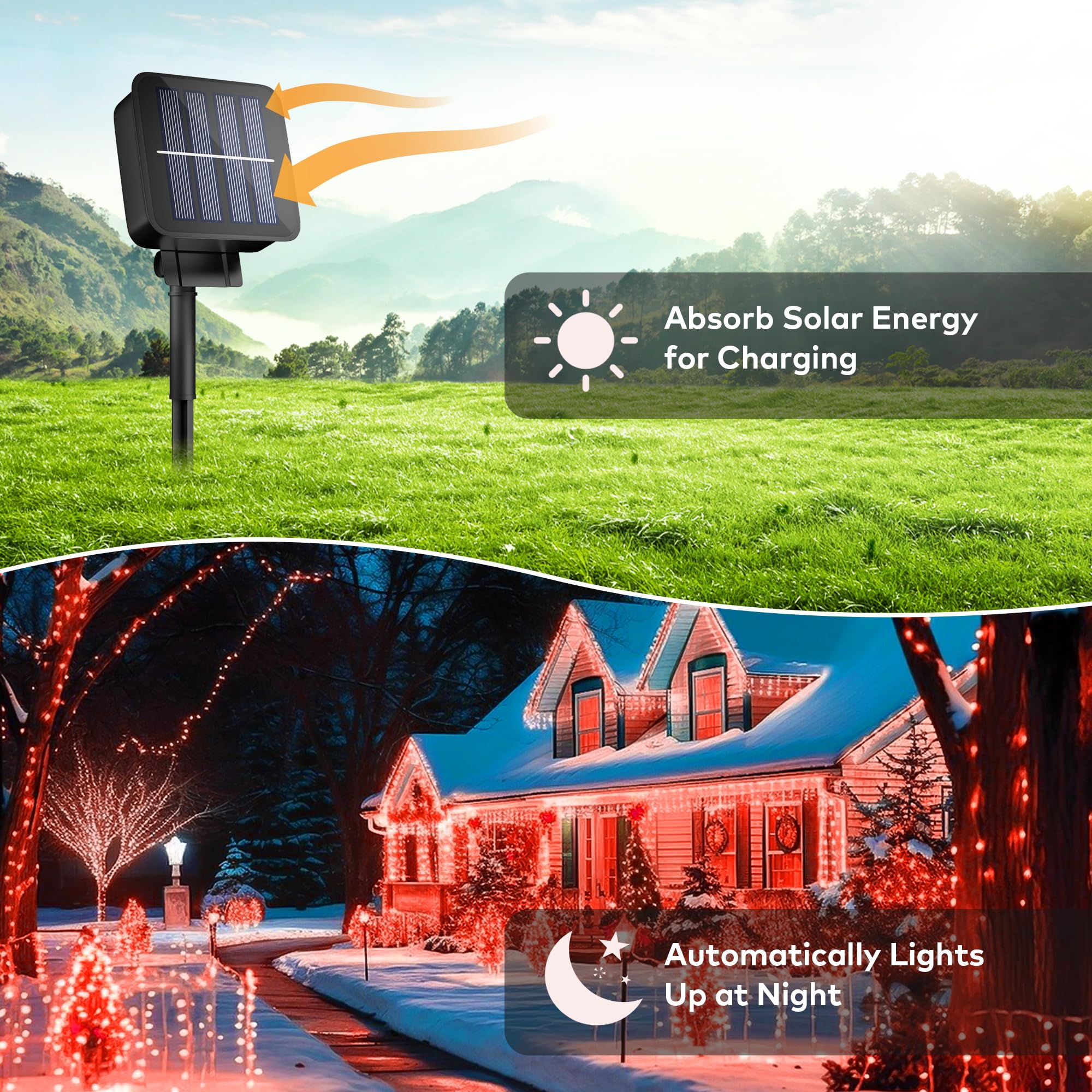 Ohlux 3 Pack Solar String Lights Outdoor, Total 100Ft 300Led Solar Powered Fairy Lights Waterproof, 8 Modes Christmas Lights For Christmas Garden Tree Wedding Patio Decor-Red