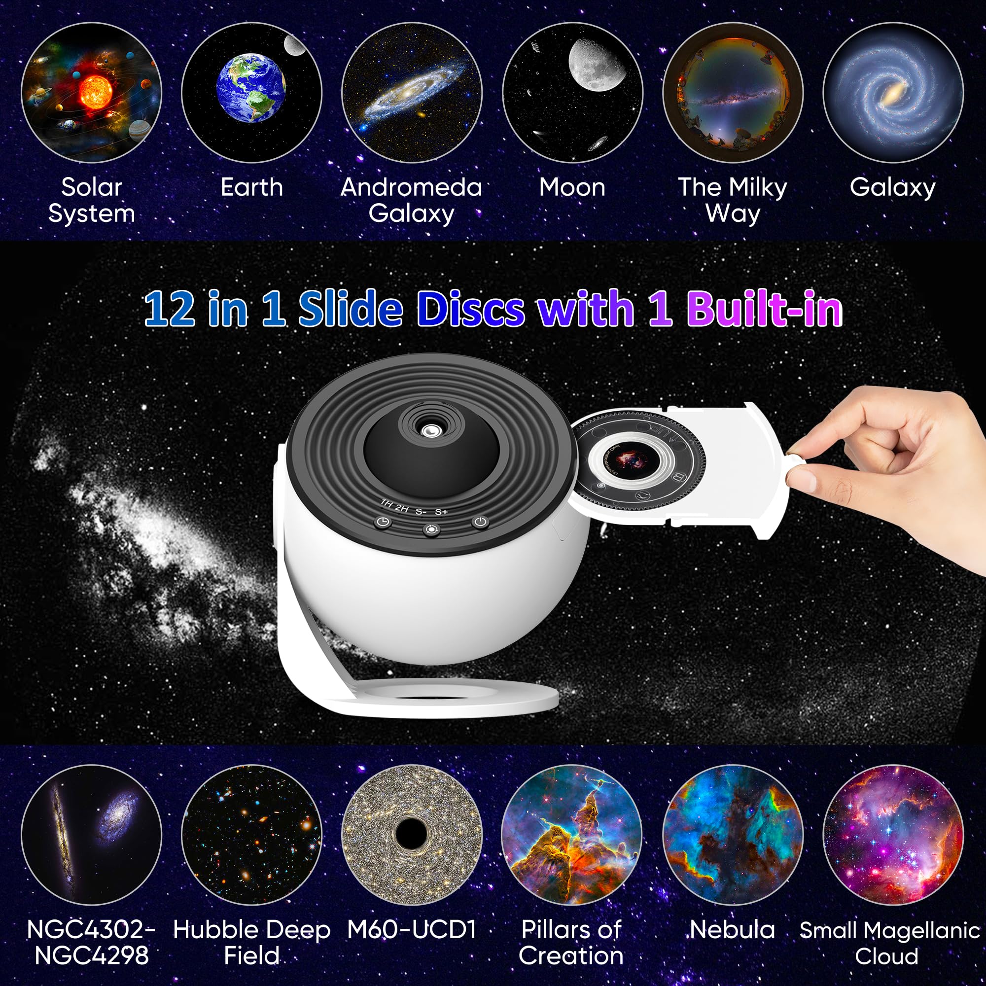 Xeefeel Galaxy Projector For Bedroom, 13 In 1 Hd Star Projector Galaxy Light, 360° Rotating Planetarium Projectors With Timer And Simple 3 Button Control For Kids, Ceiling, , Room Decor