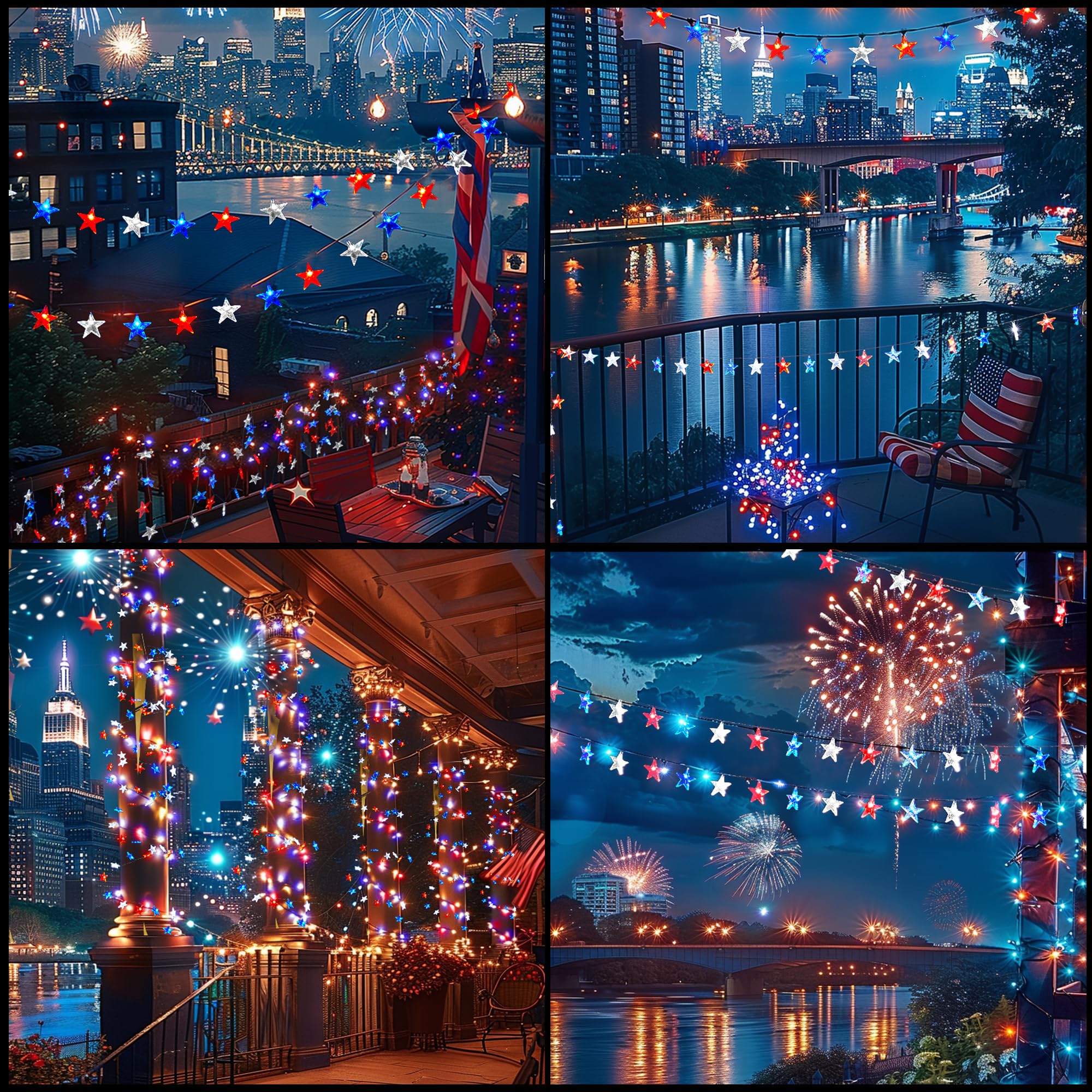 Blctec Solar 4Th Of July Decorations, Red White Blue String Lights With 60 Led Big Stars, Waterproof Patriotic Stars Lights Built In 8 Lighting Modes For Outdoor Memorial Day, July 4Th Decorations
