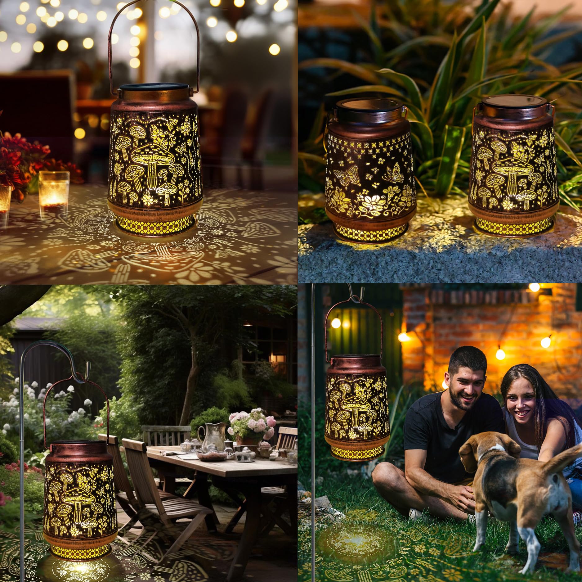 Segxcfl Solar Lanterns Outdoor Waterproof Hanging Solar Lights For Outside,Hollow Out Metal Garden Decorations For Patio Yard Porch Landscape Pathway Camping Walkway, For Women Mom Lovers (Mushroom)