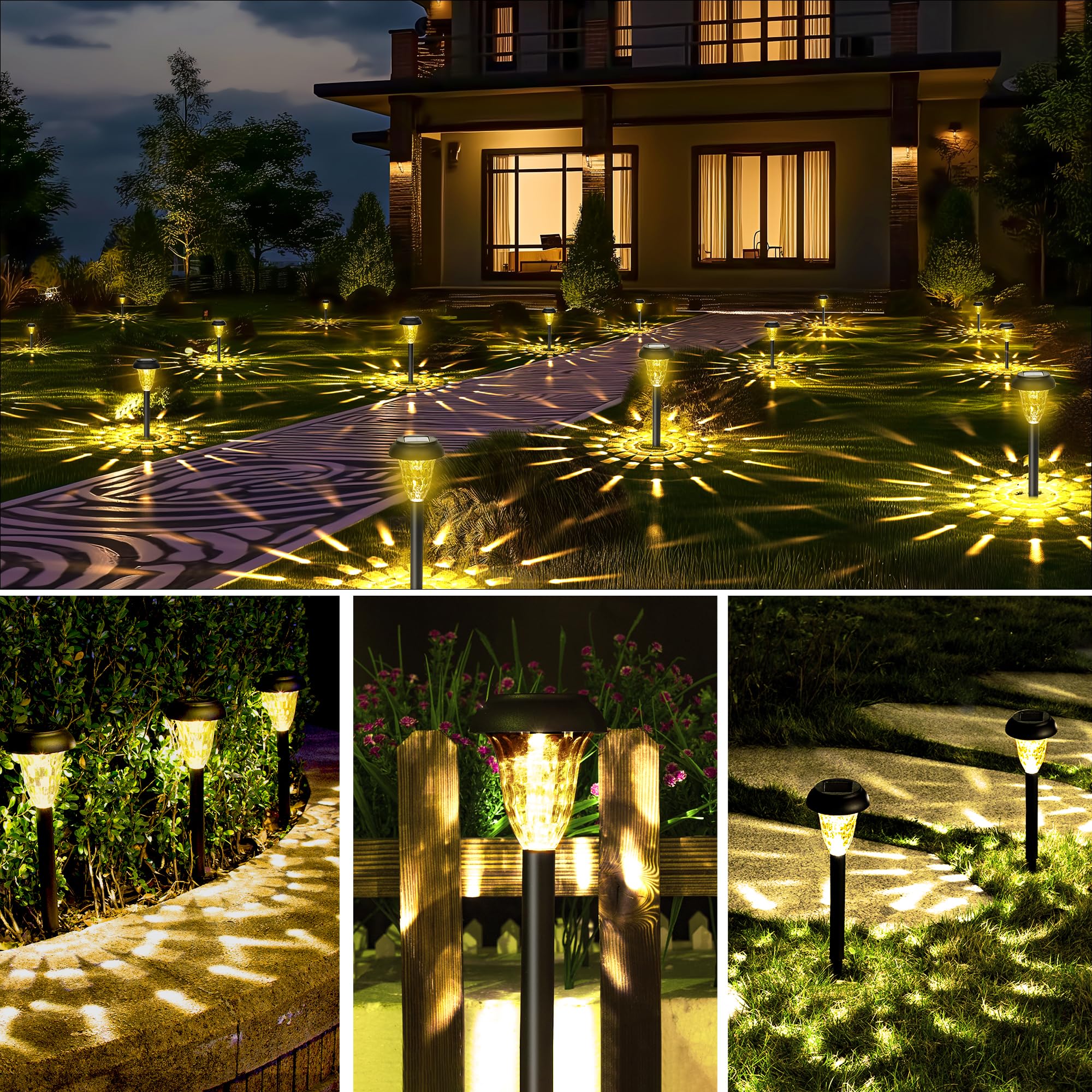 Gigalumi 16 Pack Solar Lights Outdoor Waterproof, Warm White Pathway Light Solar Powered, Landscape Lighting, Garden Lights For Decor, Patio, Garden, Yard, Pathways, Walkways