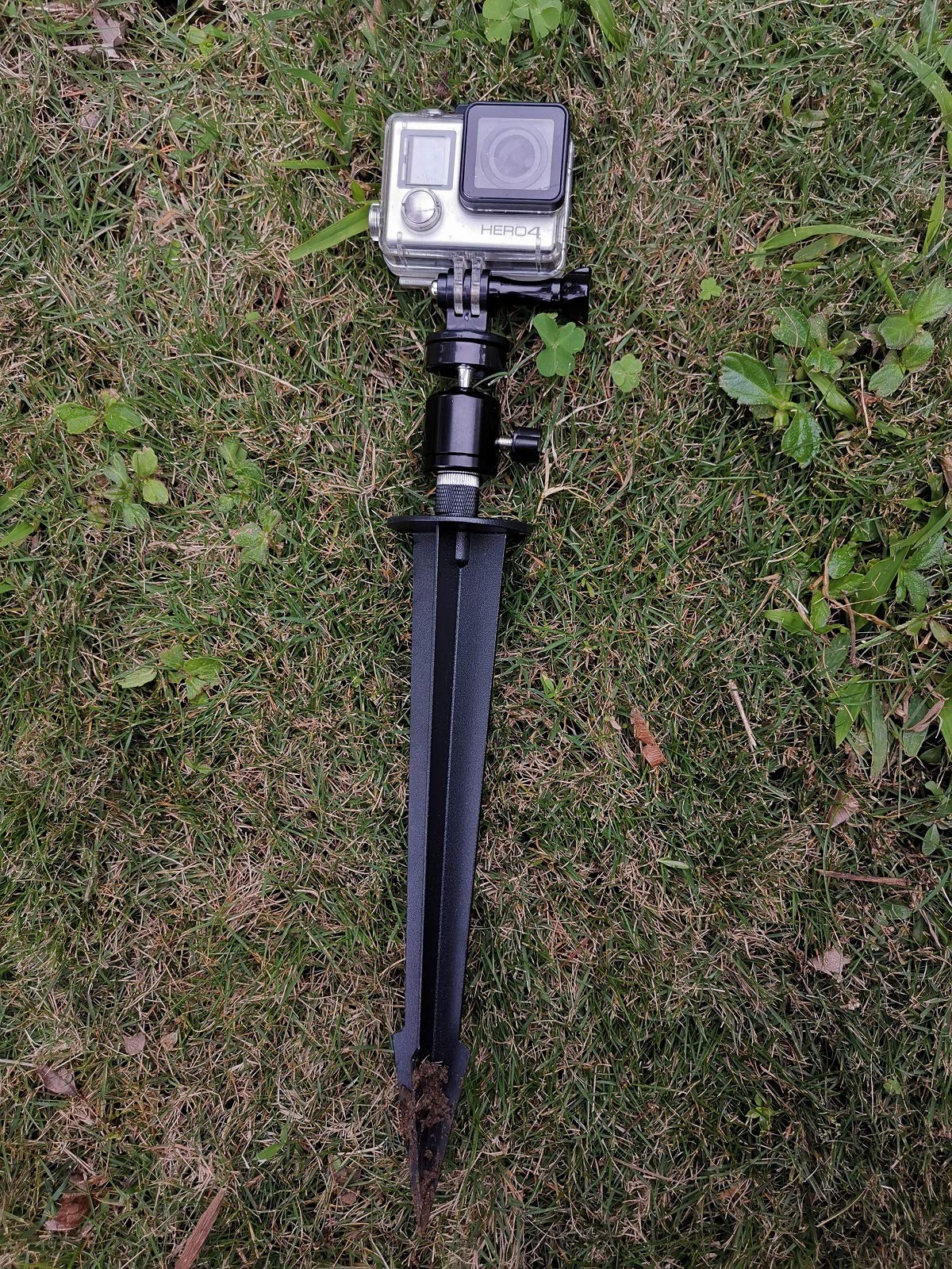 Meinuoke Lightweight Camera Ground Stake Spike Tripod Mount W/ 1/4'' - 20 Ball Head For Gopro, Trail Cameras And Smartphones, Aluminum