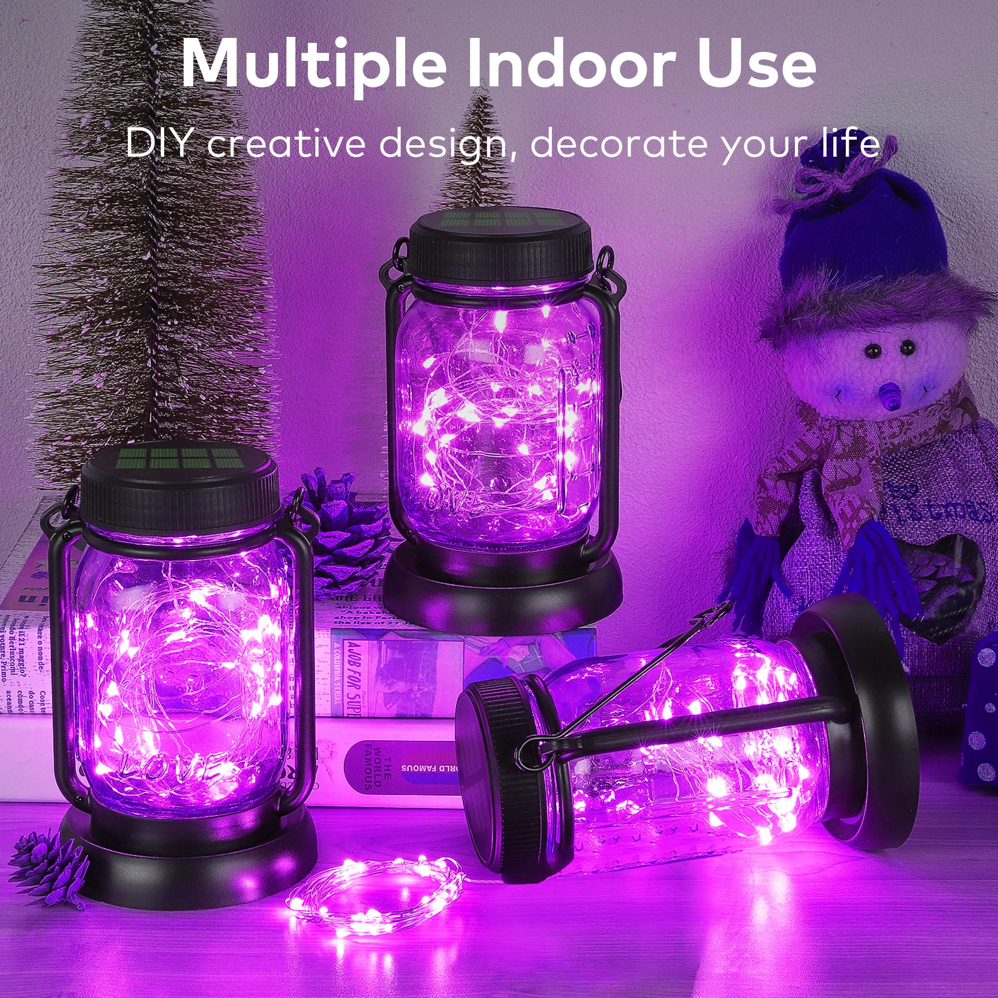 Ohlux 3 Pack Solar String Lights Outdoor, Total 99Ft 300Led Solar Powered Fairy Lights Waterproof, 8 Modes Christmas Lights For Christmas Garden Tree Wedding Patio Decor-Purple