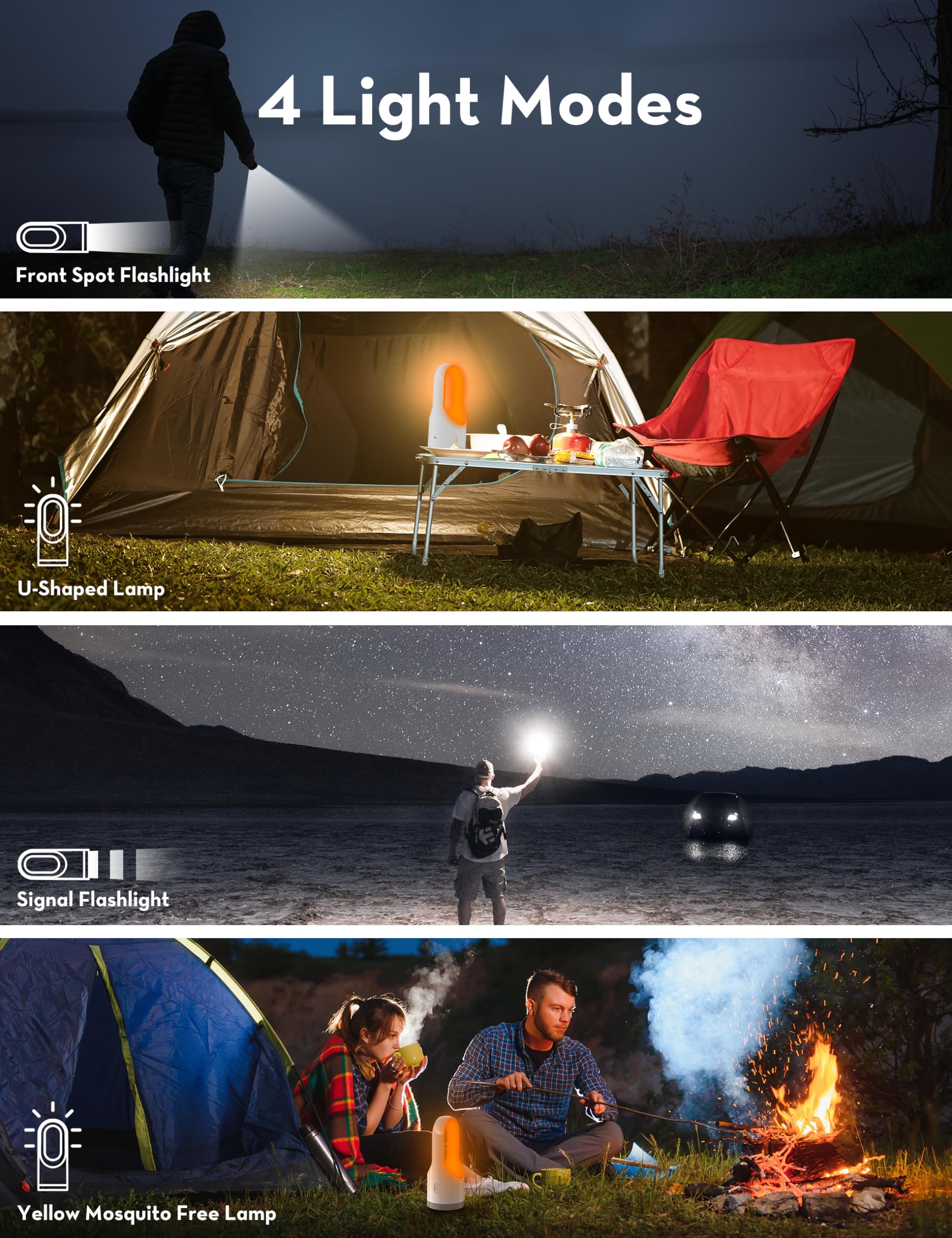 Kleah Rechargeable U-Shape Spotlight Flashlight Portable Handheld Flashlights Lightweight Outdoor Searchlight Desk Light For Home Power Outrages, Walking, Hiking, Camping, Fishing, Emergency Light