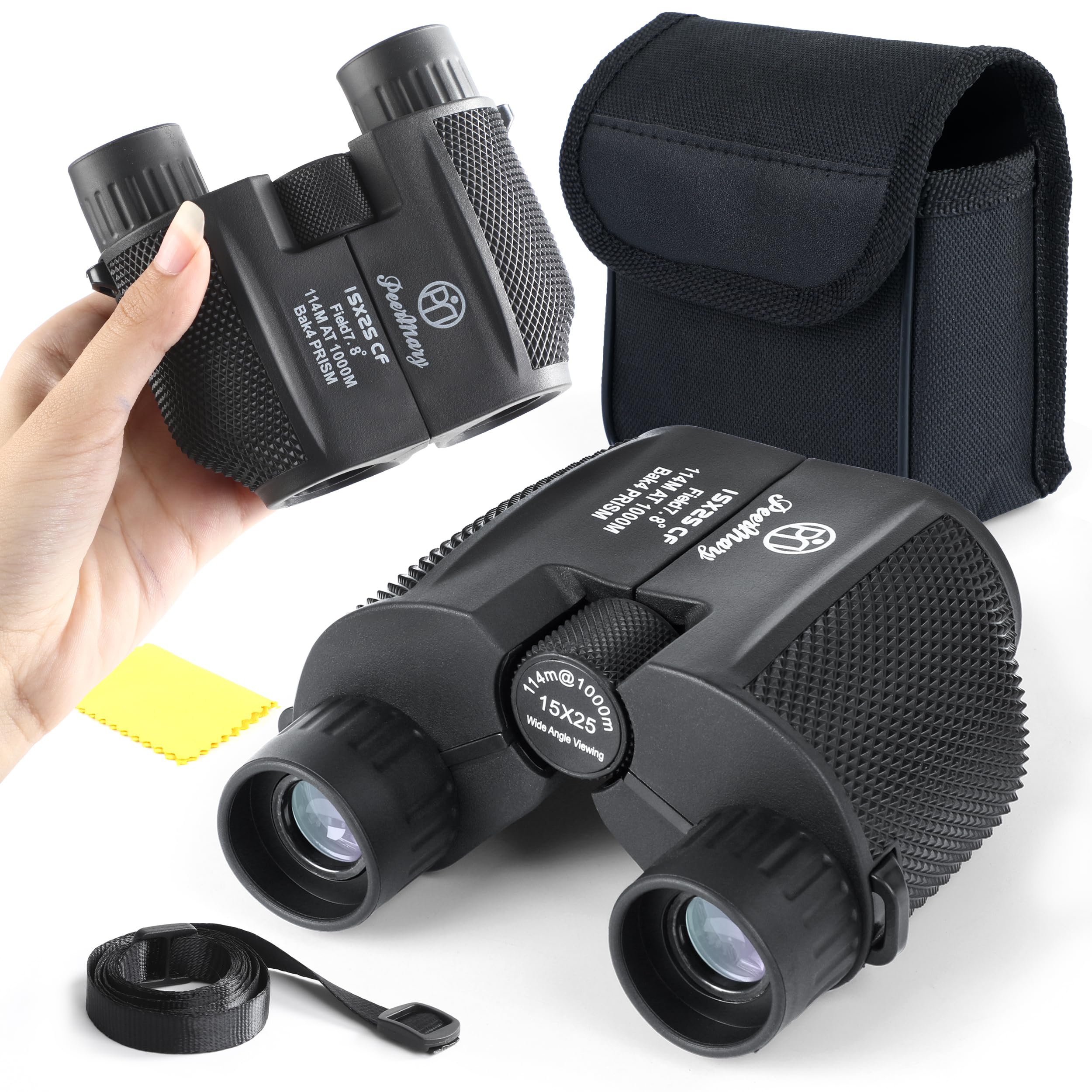Peermary Compact Binoculars For Adults And Kids 15X25 - Bak4 Prism For Brighter & Sharper Image - Fully Multi Coating Prevent Surface Reflection & Boost Light For Bird Watching, Outdoor Hunting, Travel