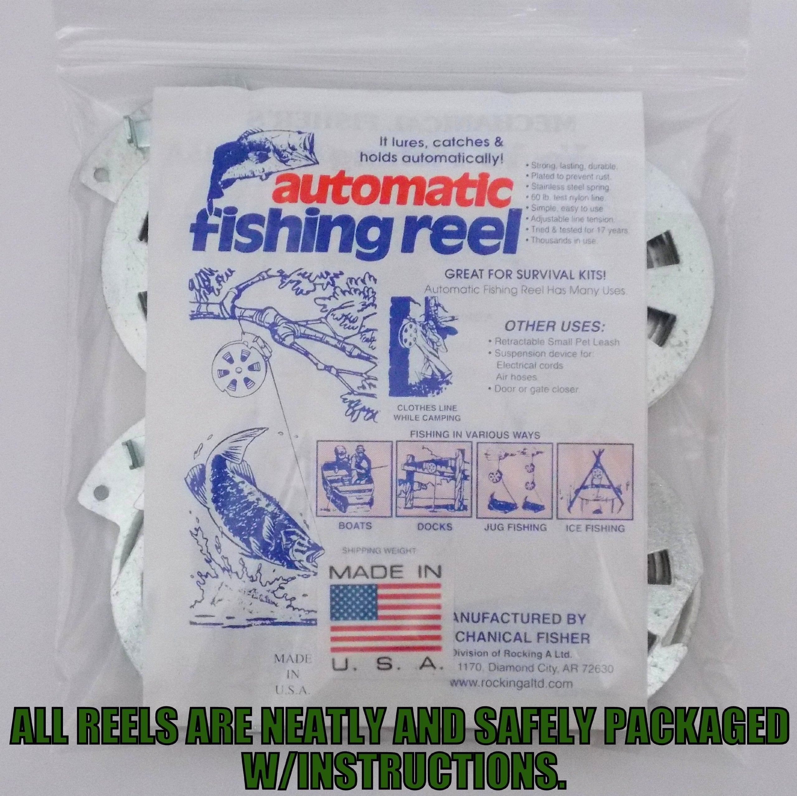 Yo Yo Reel 4 Mechanical Fisher'S Yo Yo Fishing Reels -Package Of 4 Reels- Yoyo Fish Trap -(Flat Trigger Model) By Mechanical Fisher Yoyo Automatic Fishing Reel