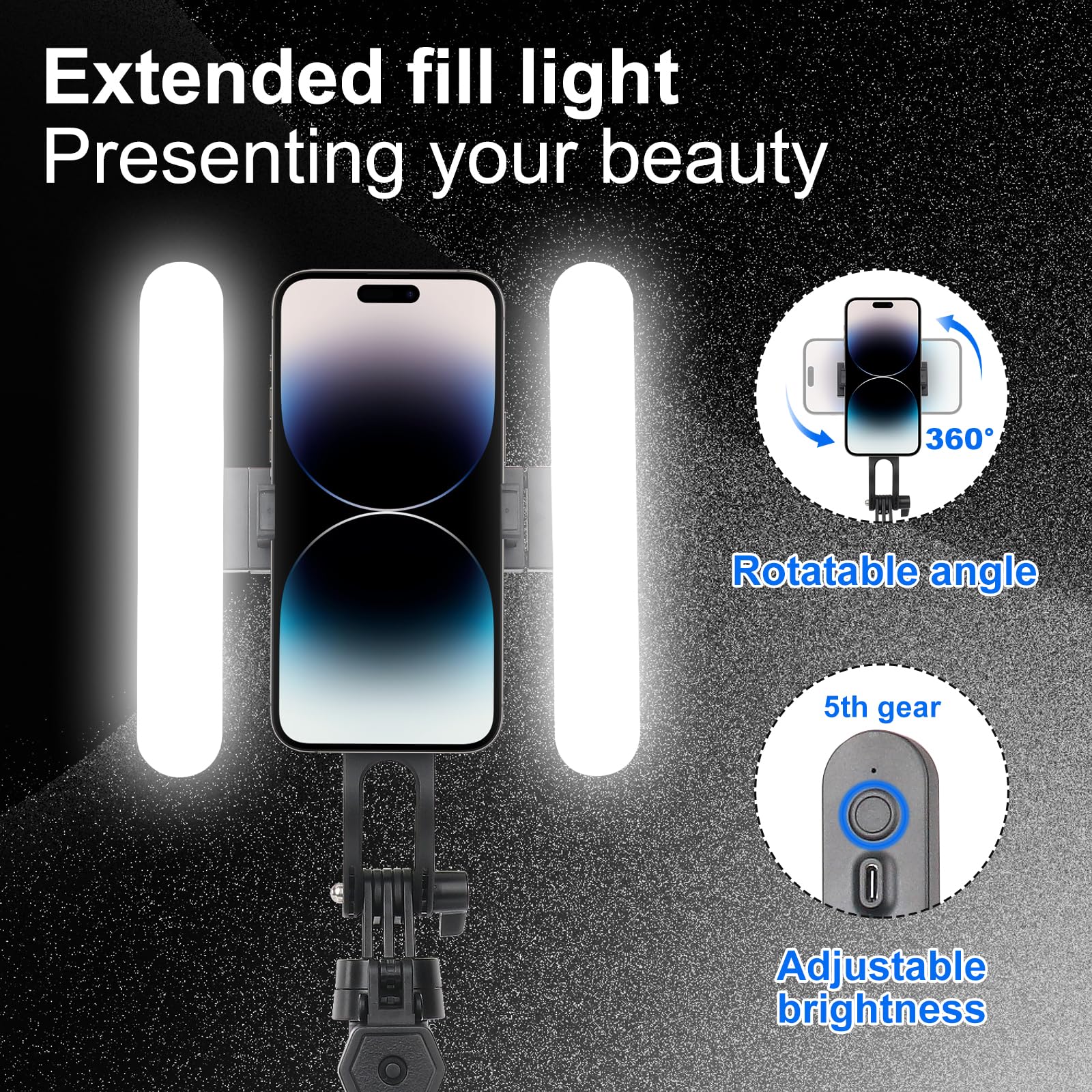 Ikaufen 71" Iphone Tripod With Ground Spike,5-Speed Adjustable Fill Light,Extendable Tripod For Phone Selfie Stick With Wireless Remote,Compatible With All Cell Phones/Camera/Gopro