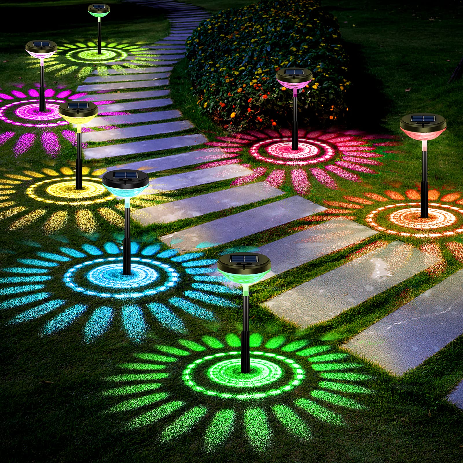 Nupostai Bright Solar Pathway Lights 6 Pack,Color Changing+Warm White Led Solar Lights Outdoor,Ip67 Waterproof Solar Path Lights,Solar Powered Garden Lights For Walkway Yard Backyard Lawn Landscape Decor