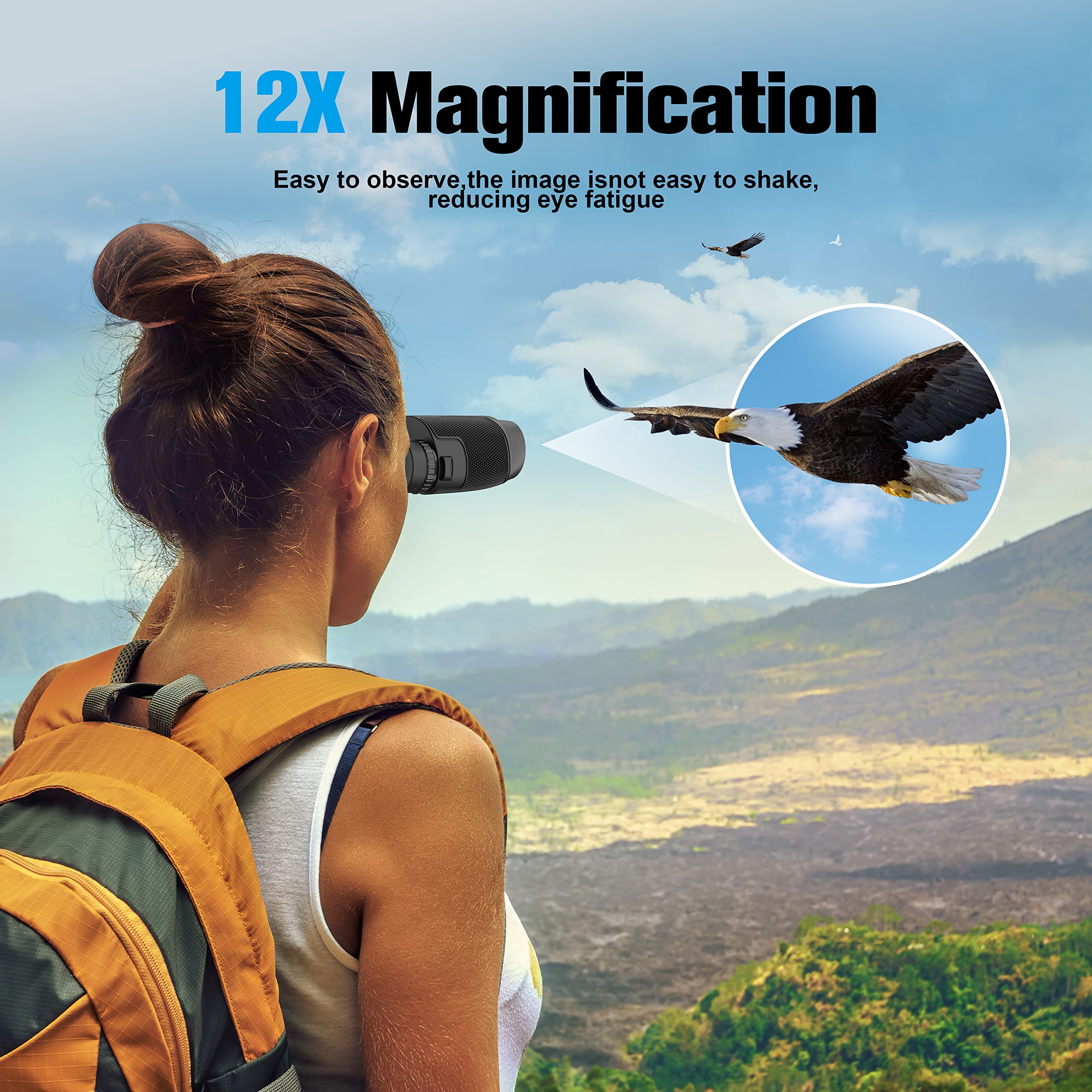Retulgie Binoculars 12X50 For Adults And Kids Night Vision Binoculars Compact Binocular Large Eyepiece Waterproof Binocular Wide Field Of View For Bird Watching,Hiking,Hunting,Concert With Carrying Bag