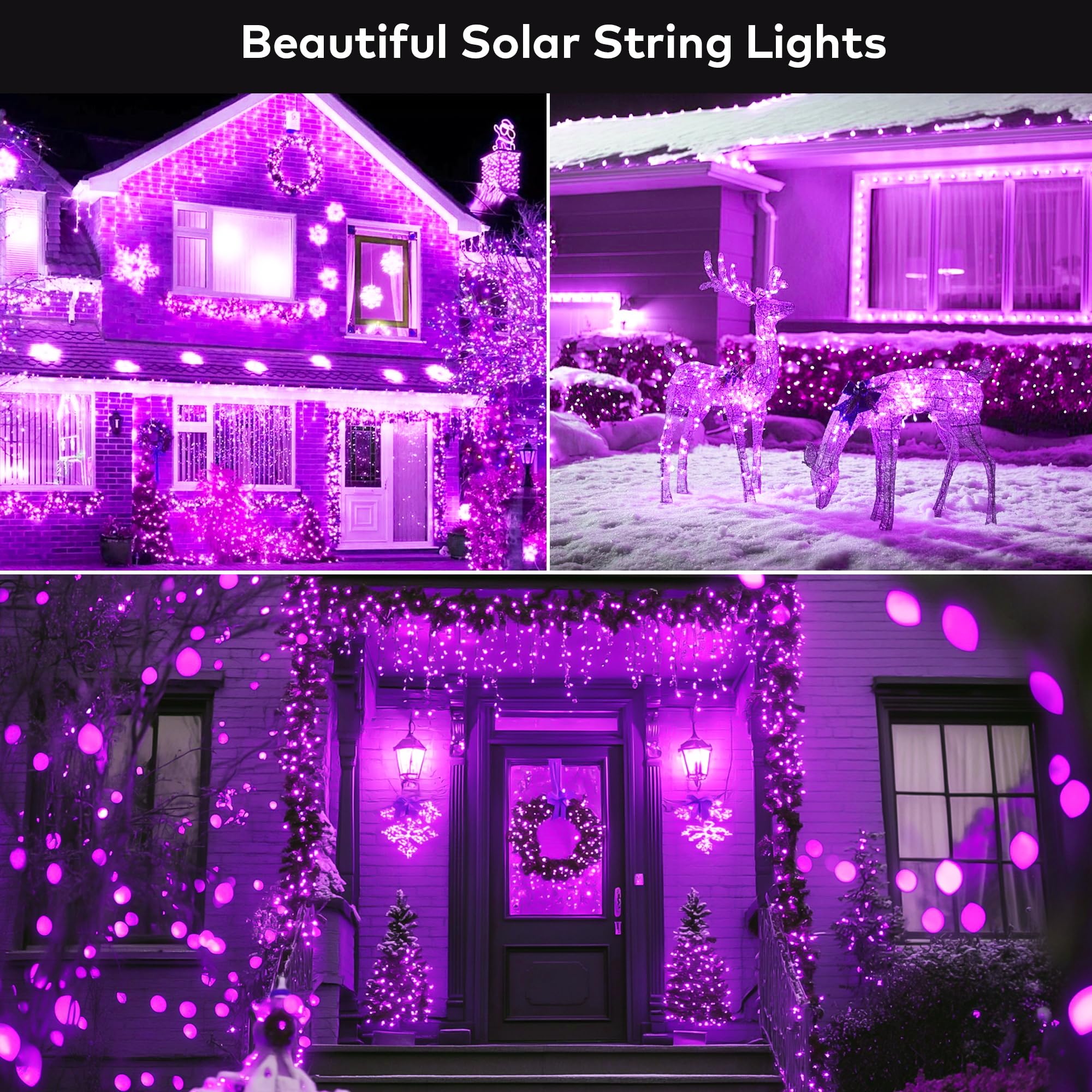 Ohlux 3 Pack Solar String Lights Outdoor, Total 99Ft 300Led Solar Powered Fairy Lights Waterproof, 8 Modes Christmas Lights For Christmas Garden Tree Wedding Patio Decor-Purple