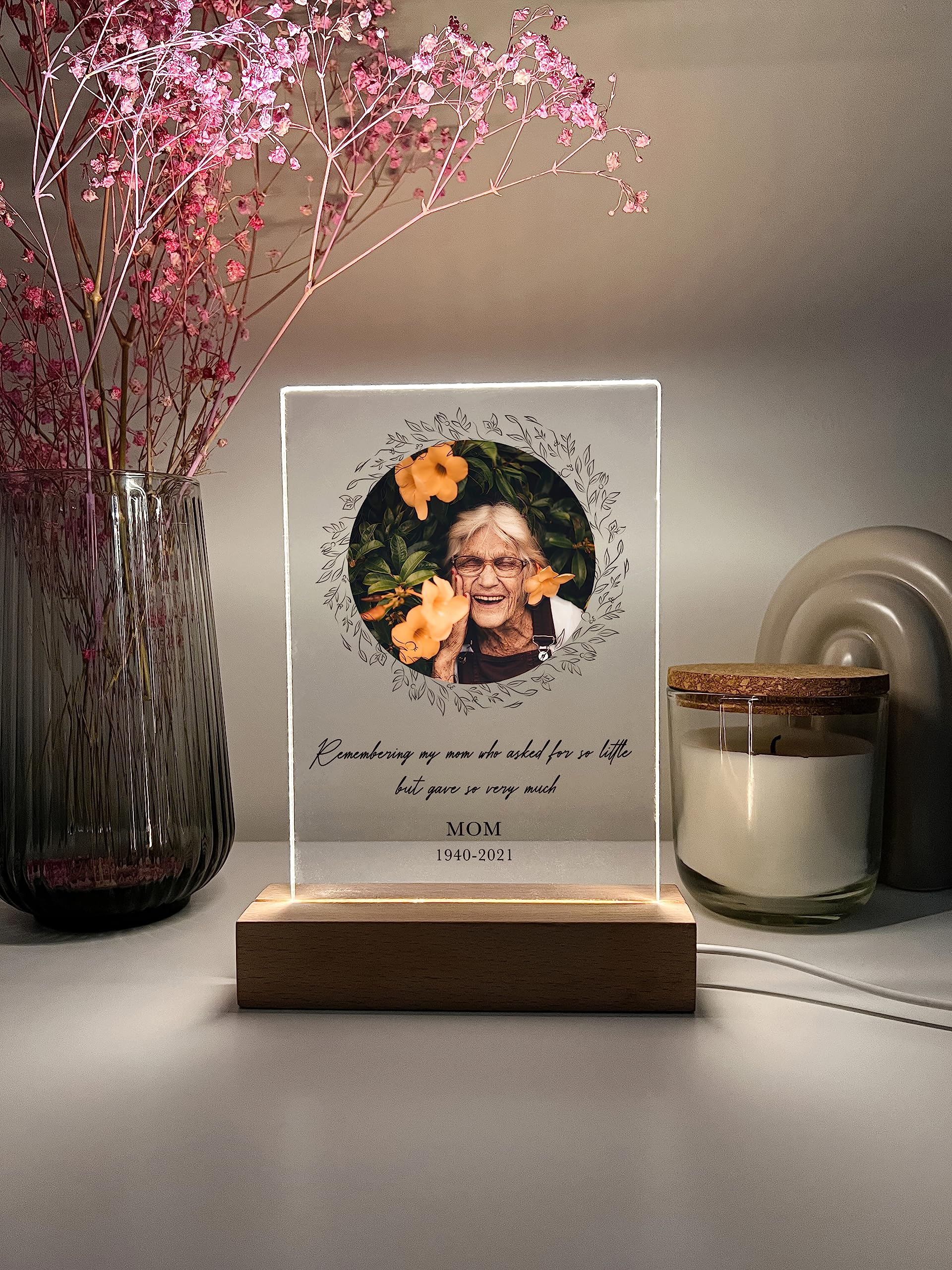 Mirror Mania Custom Personalized Photo Led Wood Stand Night Light Up Table Lamp In Loving Memory Loved R.I.P Remembrance Loss Sympathy Bereavement Memorial Table Sign