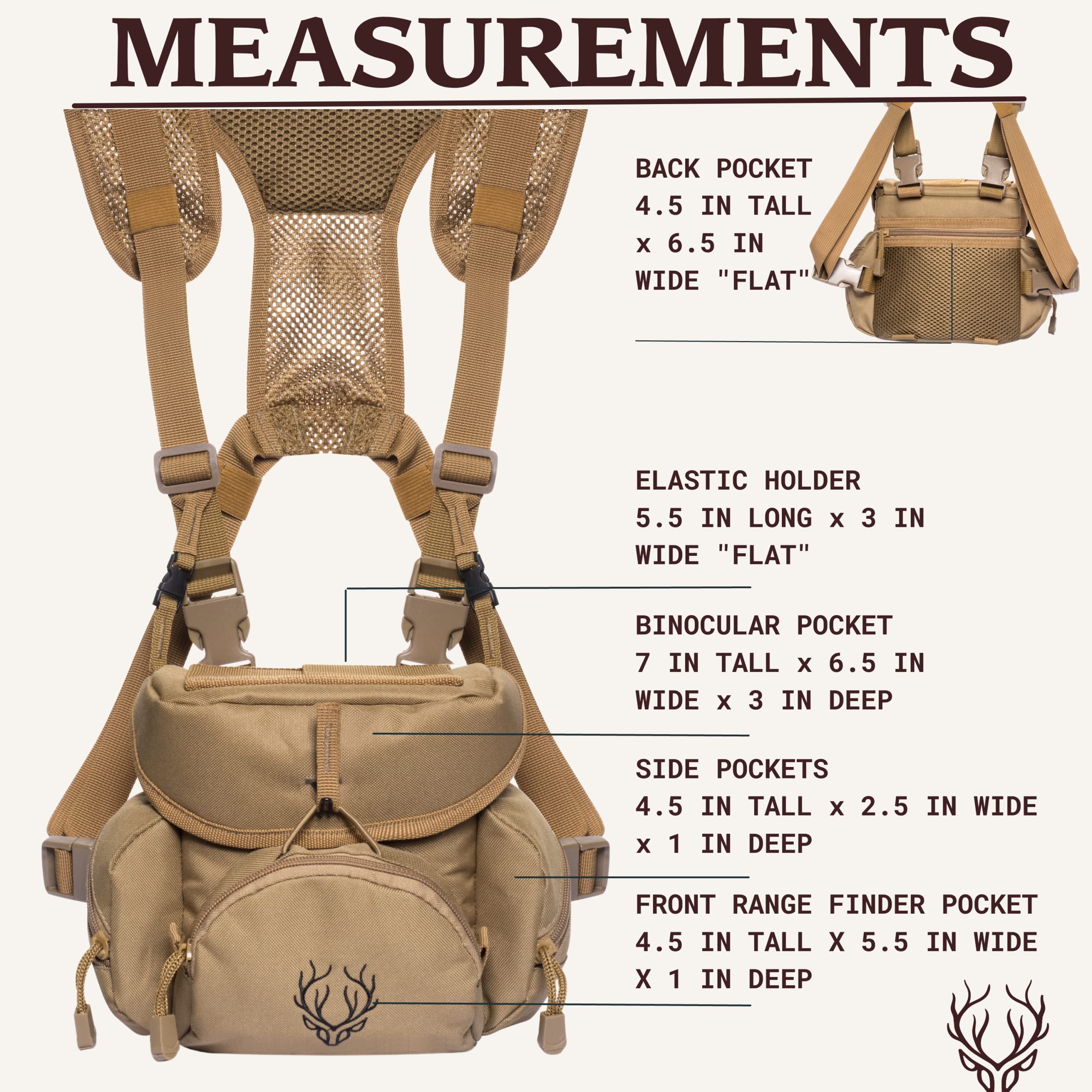 Boundless Performance Binocular Harness Chest Pack - Our Bino Harness Case Is Great For Hunting, Hiking, And Shooting - Binoc Straps Secure Your Binoculars - Holds Rangefinders, Bullets, Gear - Coyote