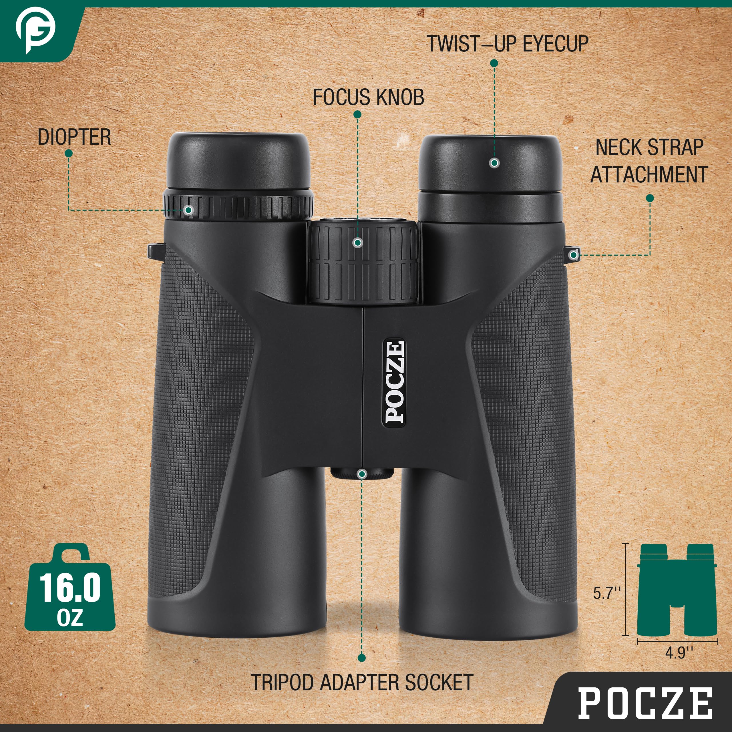 Pocze Binoculars For Adults, 12X42 Waterproof And Durable Binoculars With Multi-Coated Optics And Protective Rubber Armor For Bird Watching