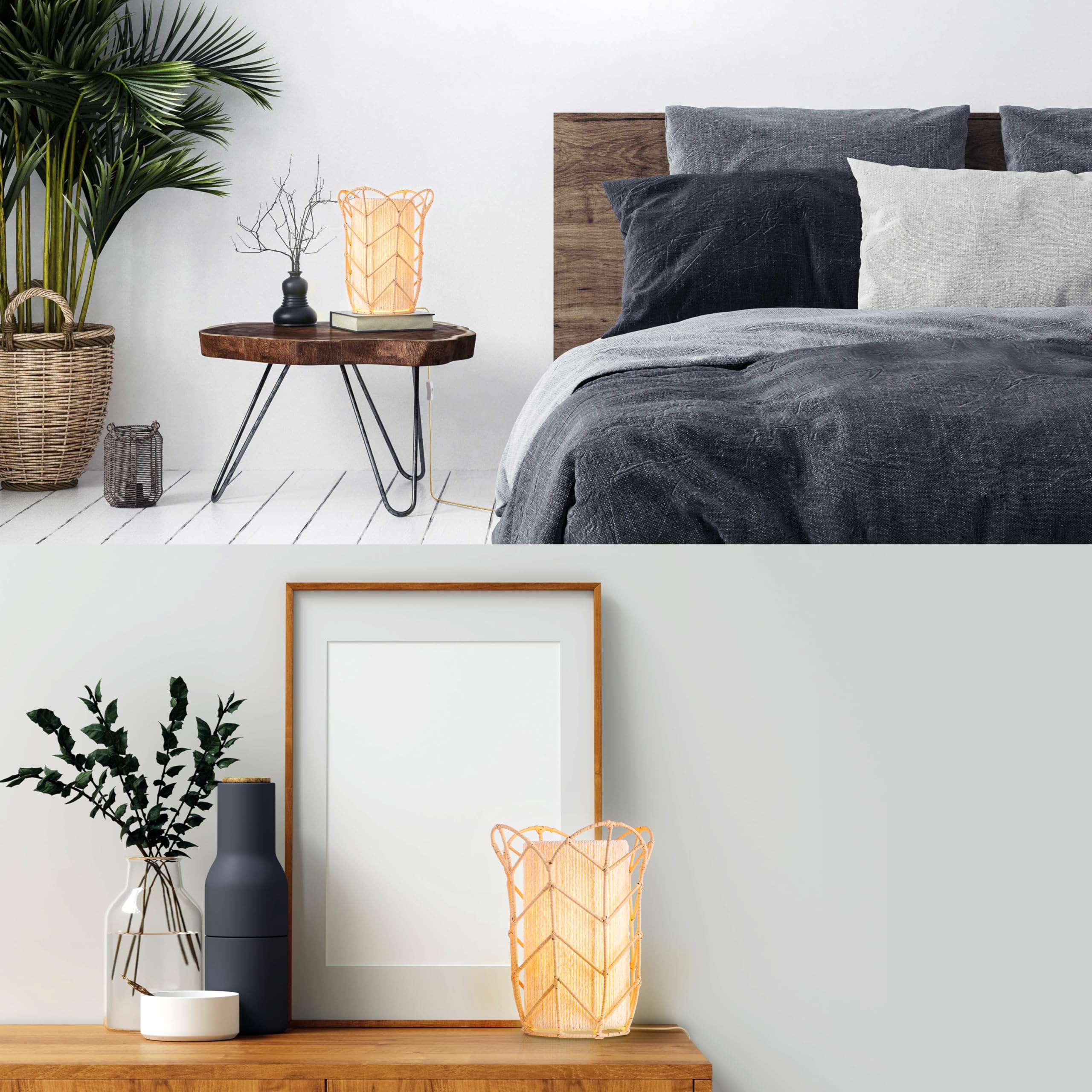 O'Bright Weaver - Handcrafted Woven Rattan Table Lamp, Decorative Night Lamp, E26 Medium Socket, Rocker Switch, Ambient Lighting