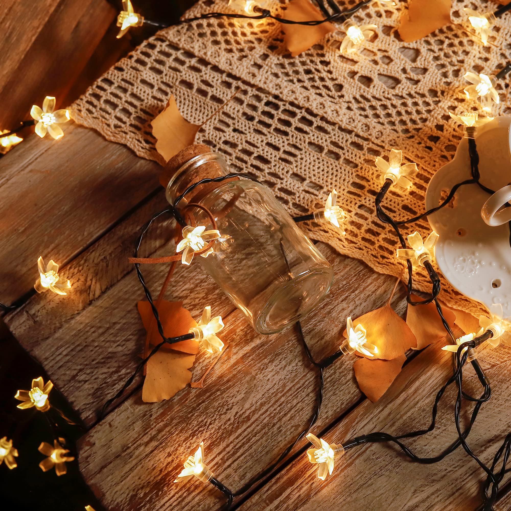 Heyfuni 2 Pack Flower Solar String Lights, 50 Led 21Ft Solar Fairy Lights Outdoor Waterproof，8 Modes Warm White Cherry Blossom Lights For Tree Patio Indoor Garden Room Holiday Decoration
