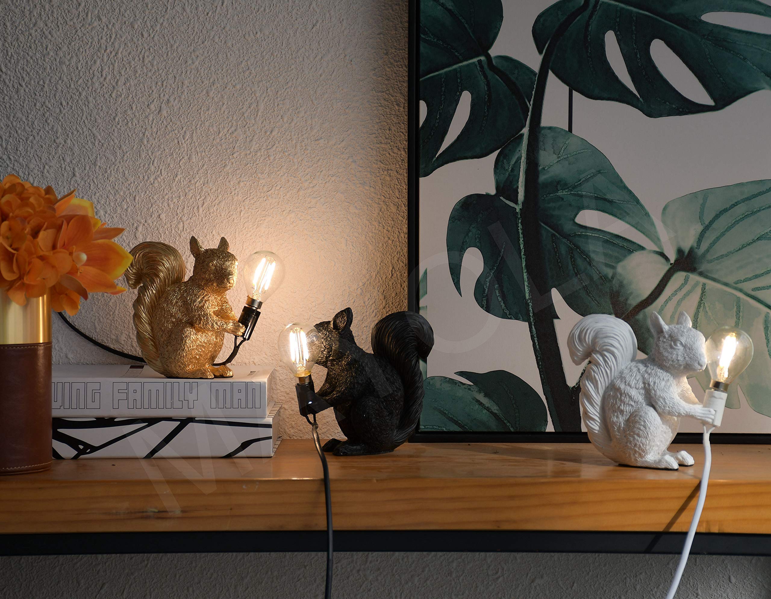 Mayola Modern Resin Squirrel Table Lamp, Desk Lamp,Led Niht Light Resin Squirrel Lighting Fixture For Living Room, Bedroom,Home Office,Kids Room (Gold)