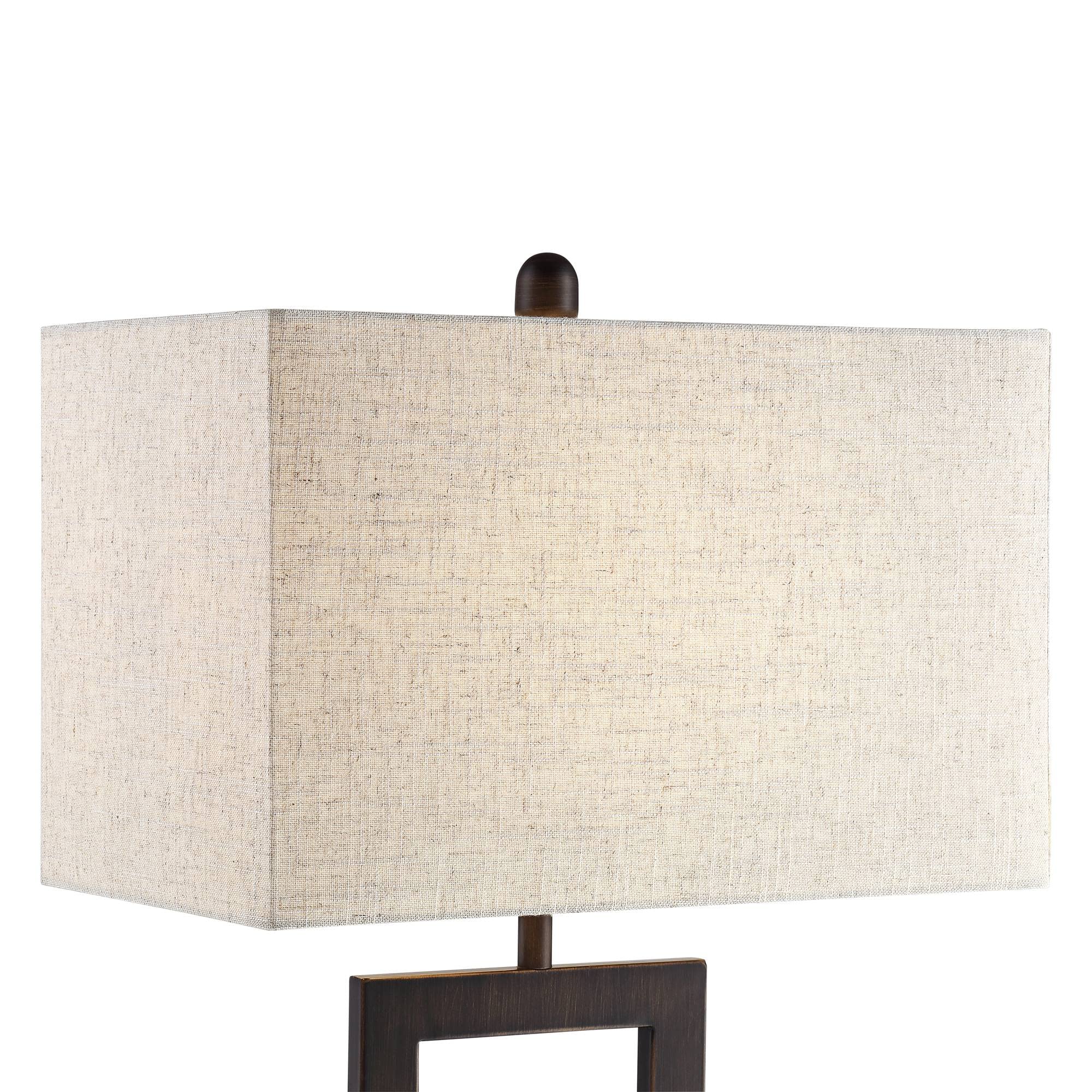 360 Lighting Todd Modern Minimalist Table Lamp With Usb And Ac Power Outlet In Base 30" Tall Bronze Rectangular Oatmeal Fabric Shade For Living Room Bedroom House Bedside Nightstand Home
