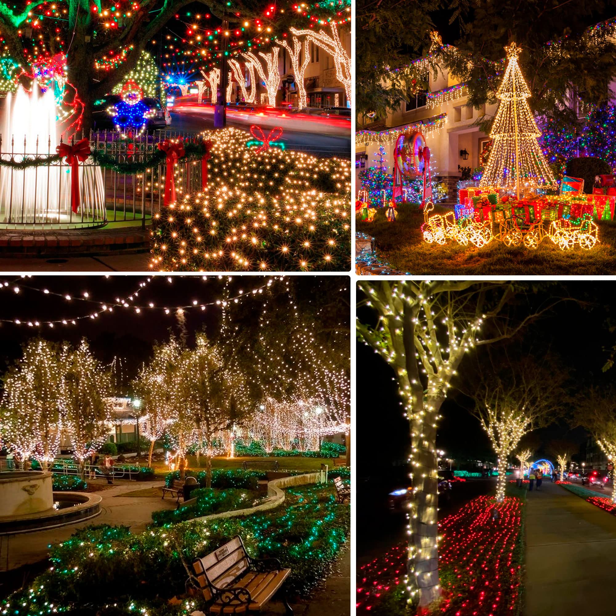 Dazzle Bright 2 Pack Total 400Led 132Ft Warm White Christmas Solar String Outdoor Lights, Solar Powered With 8 Modes Waterproof Fairy Lights For Bedroom Patio Garden Tree Party Yard Decoration