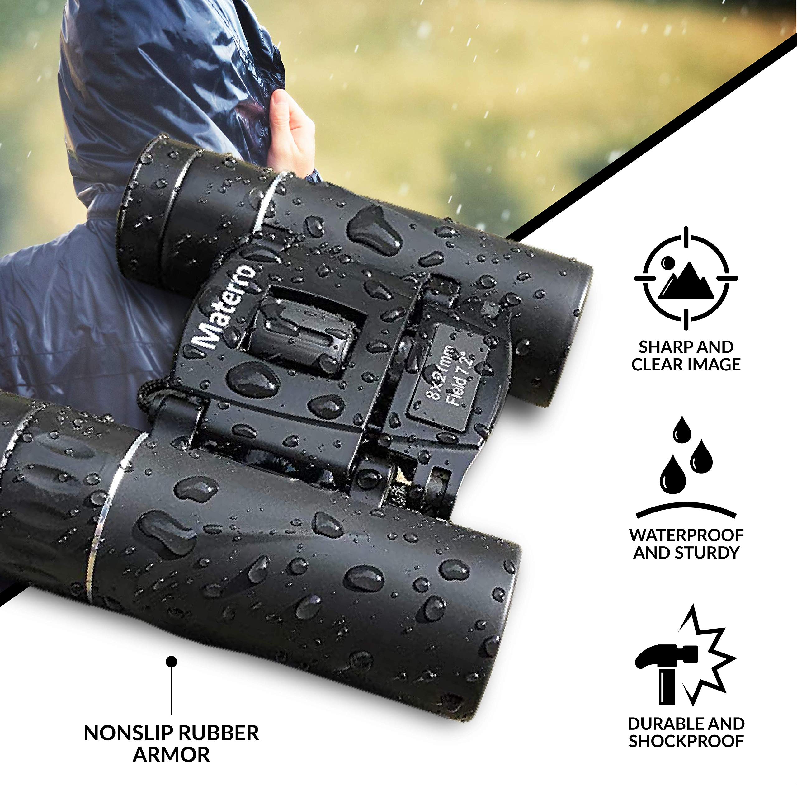 Materro High-Powered 8X21 Compact Binoculars For Adults And Kids, Waterproof, Durable, Folds To Fit In Your Pocket