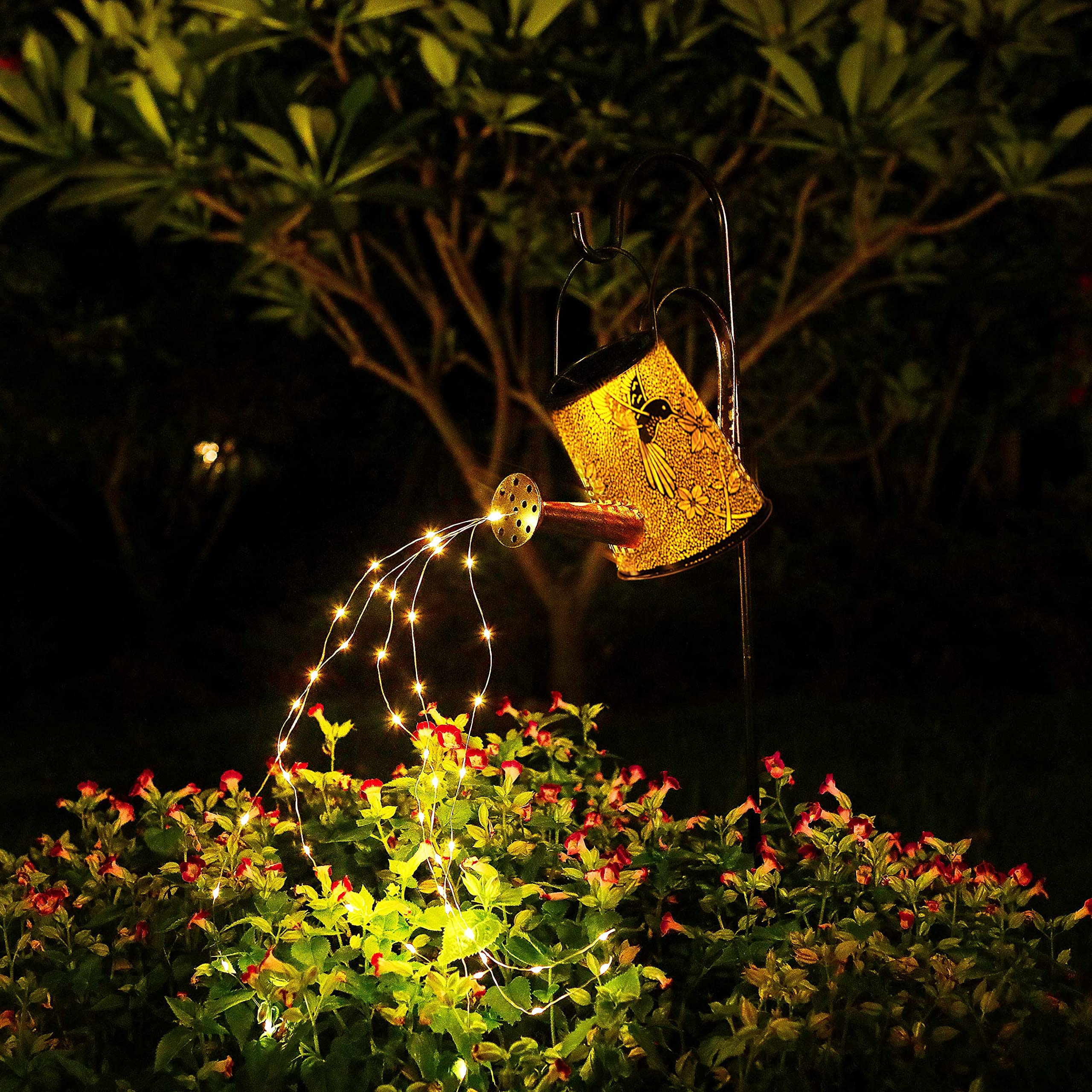 Jyxindzkj Morestar Solar Garden Fairy Lights Decorative Outdoor(Warm White),Solar Watering Can Hummingbird Lights,Metal Waterproof Hanging Solar Lantern,Christmas Gift For Mom Grandmom For Patio Yard Lawn Decor