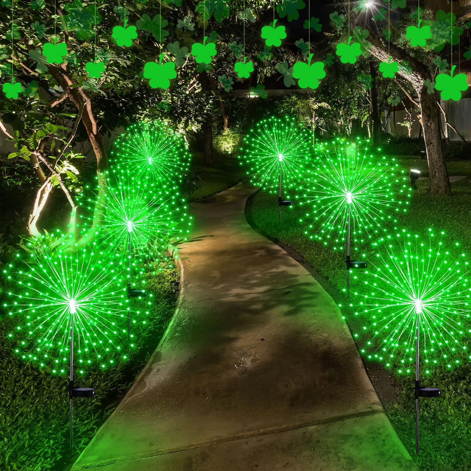 Tujoe 6 Pcs Green Solar Firework Stake Lights 180 Led 8 Modes Waterproof Led Sparkler Lights Outdoor Decoration For Garden Patio Yard Pathway Walkway Lawn Easter Halloween Christmas Wedding Party