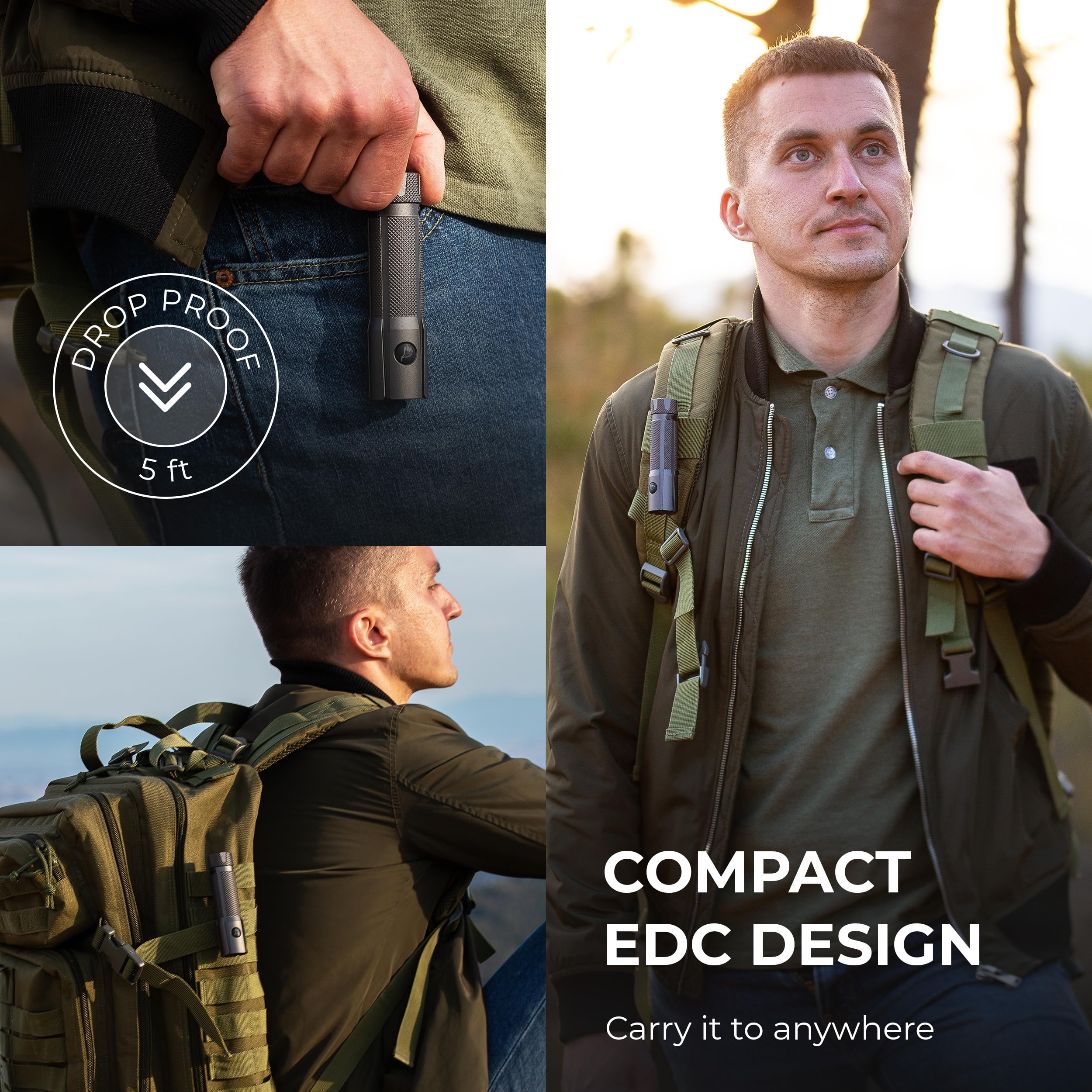 Sehnlich Led Rechargeable Flashlight - Super Bright 1250 High Lumens Flashlight, Waterproof Ip68 Small Compact Pocket Tactical Flashlight For Home, Emergency, Rescue, Camping,  For Men Platinum Grey