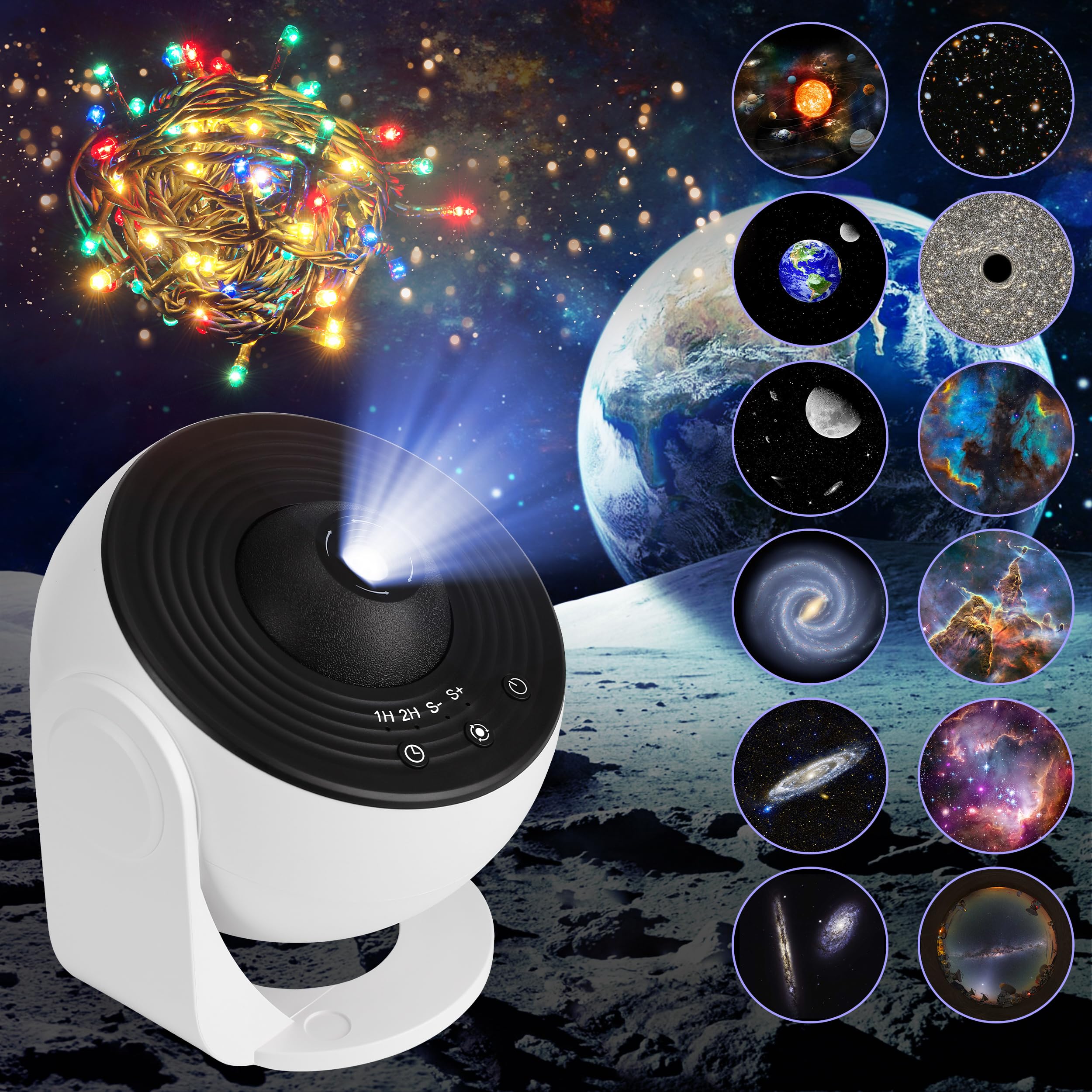 True North Ecommerce Tne 12-In-1 Planetarium Galaxy Projector For Bedroom With Fairy Lights-4K Hd Star Projector With 360° Rotation, Adjustable Timer & Knob, Ideal For Bedrooms & 