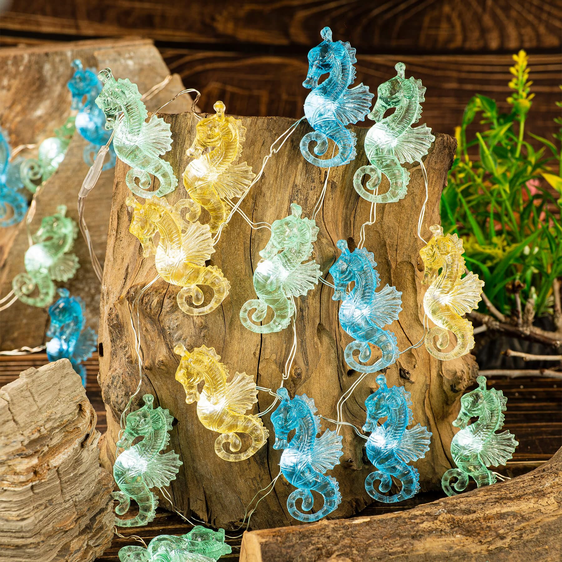 Enlaceray Seahorse String Lights Decorative Lights Ocean Fairy Lights Battery Operated String Lights Waterproof Beach Decoration For Bedroom Nautical Sea Life 30Led 10Ft Summer Christmas Window Room Decor