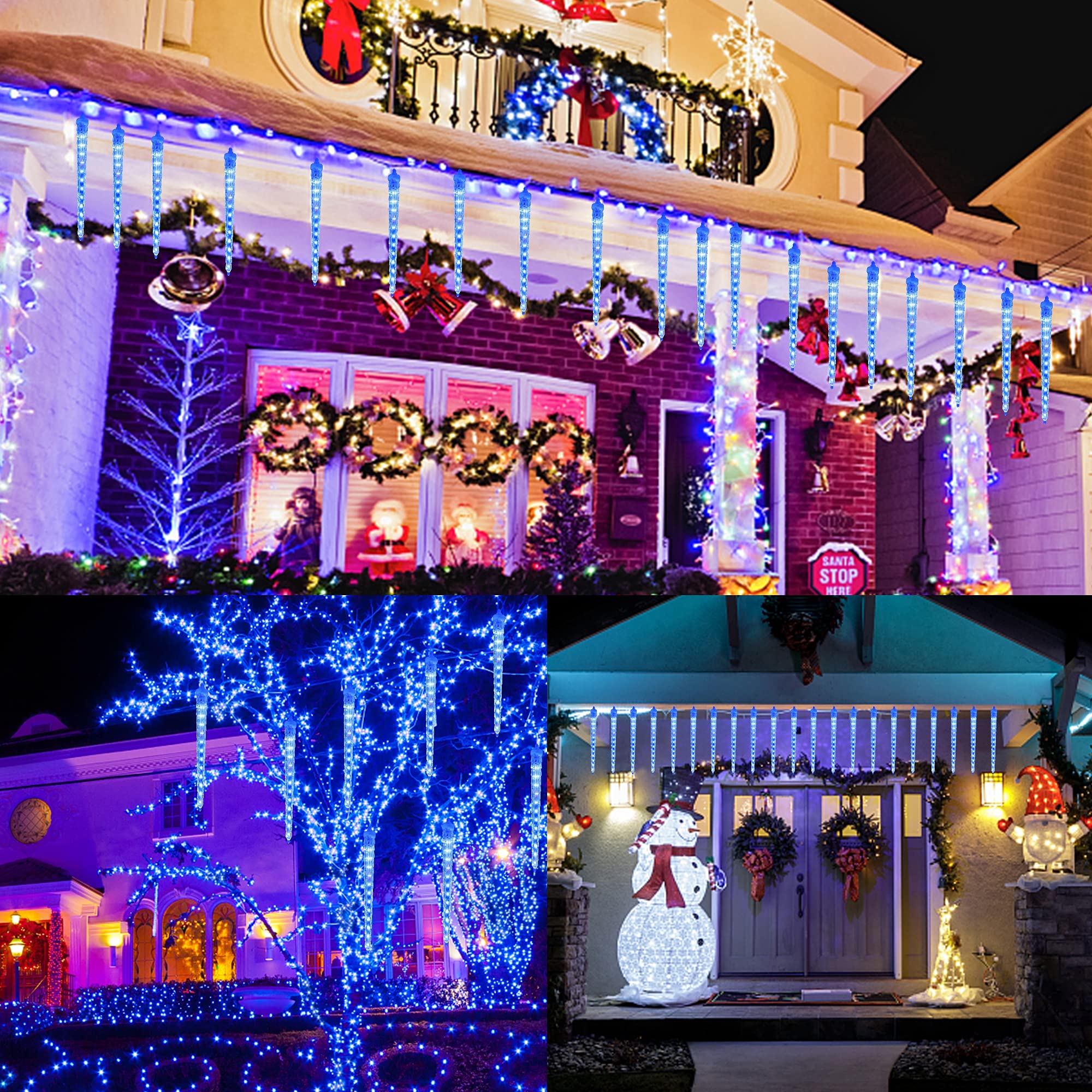 Waterglide Meteor Shower Lights, 12" Outdoor Christmas Lights 10 Icicles 240 Smd Led Crystal Ice Falling Lights, Connectable Raindrop Iciclelights, Xmas Winter Party Tree Holiday Decor, Blue