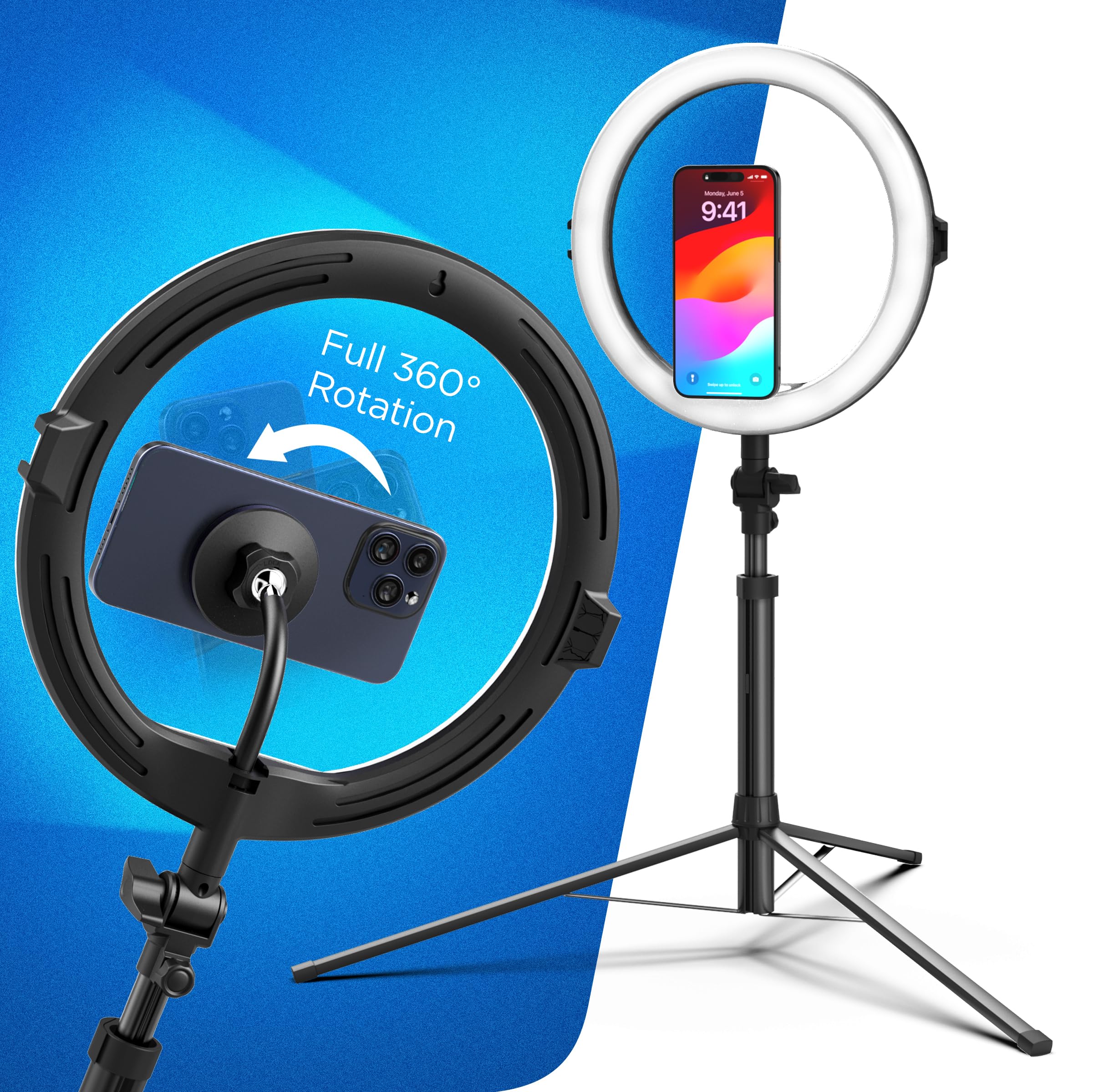 Galvanox Magnetic Ring Light Stand For Iphone Content Creators - Compatible With Magsafe Magnet Phone Holder, 63" Extendable Folding Portable Tripod (Adjustable Tone/Brightness)