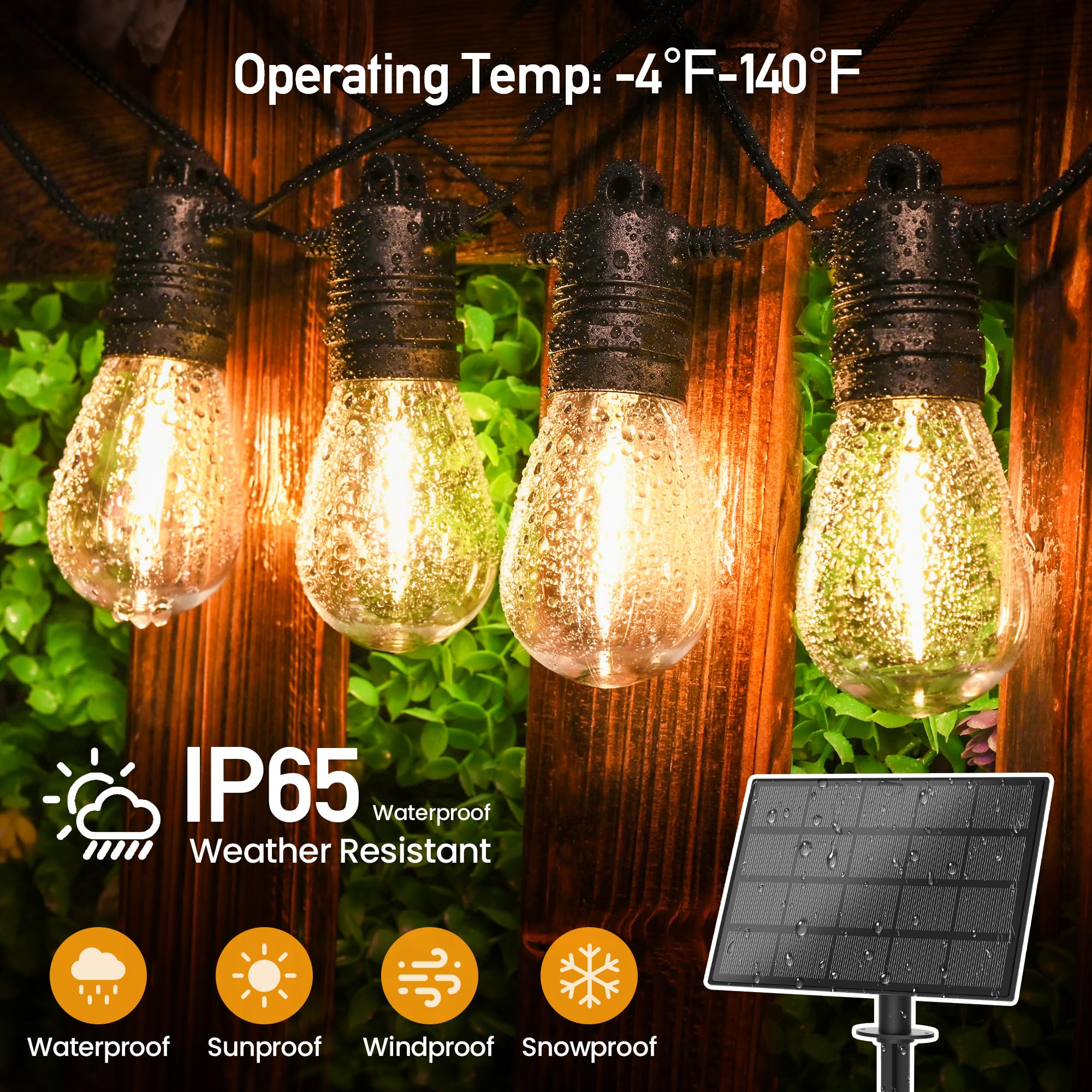 Aubverc Solar String Lights Outdoor Waterproof 54 Ft 24 Sockets 25 Leds Patio Lighting, Usb Charge & Remote Controlled Dimmer Timer, Solar Outdoor Lights For Patio Yard Outside Camping Party 2700K