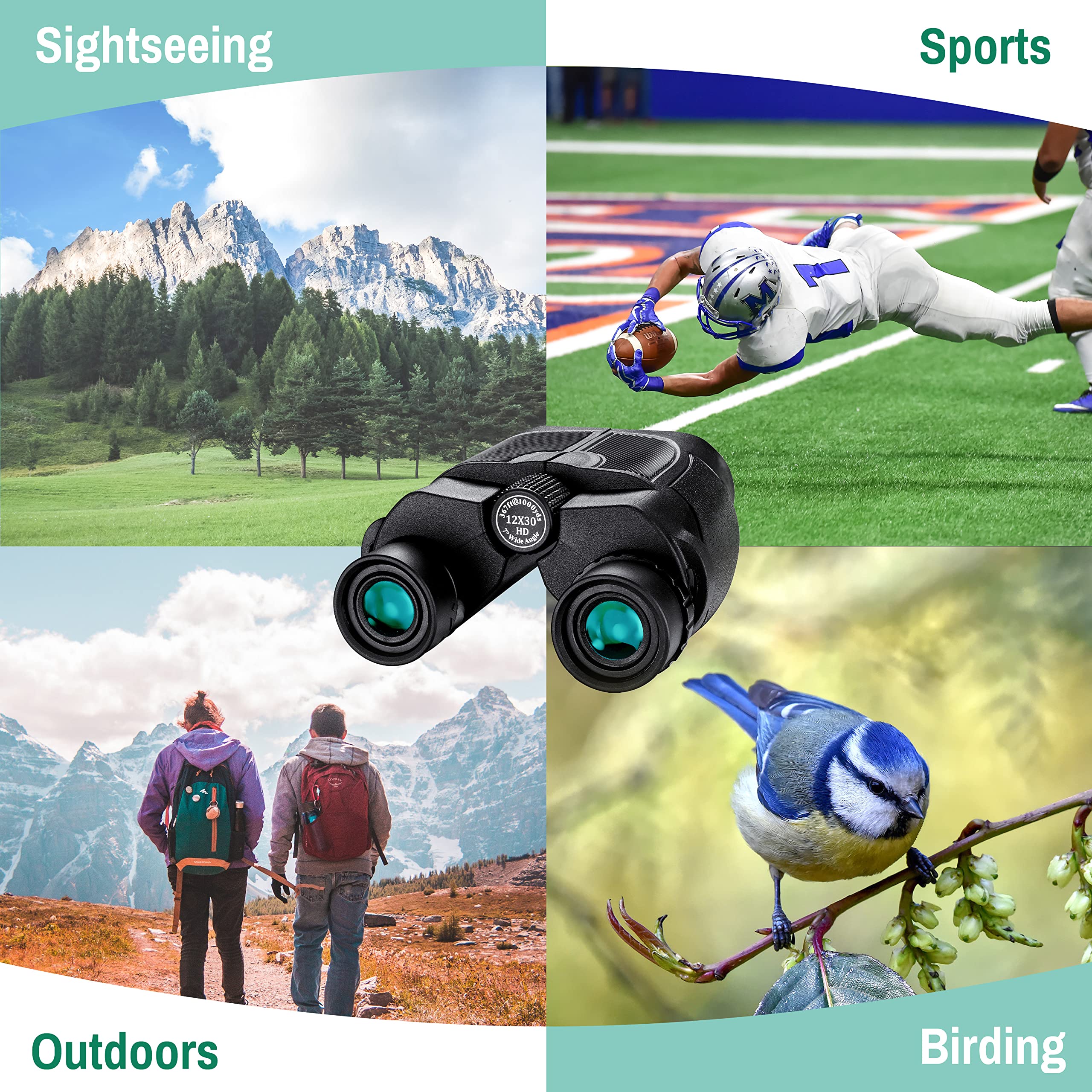 Daoneg Sknight 12X30 Compact Binoculars For Adults And Kids With Phone Adapter, Small Binoculars With Large View, Lightweight Binoculars For Travel Bird Watching Concert Sports