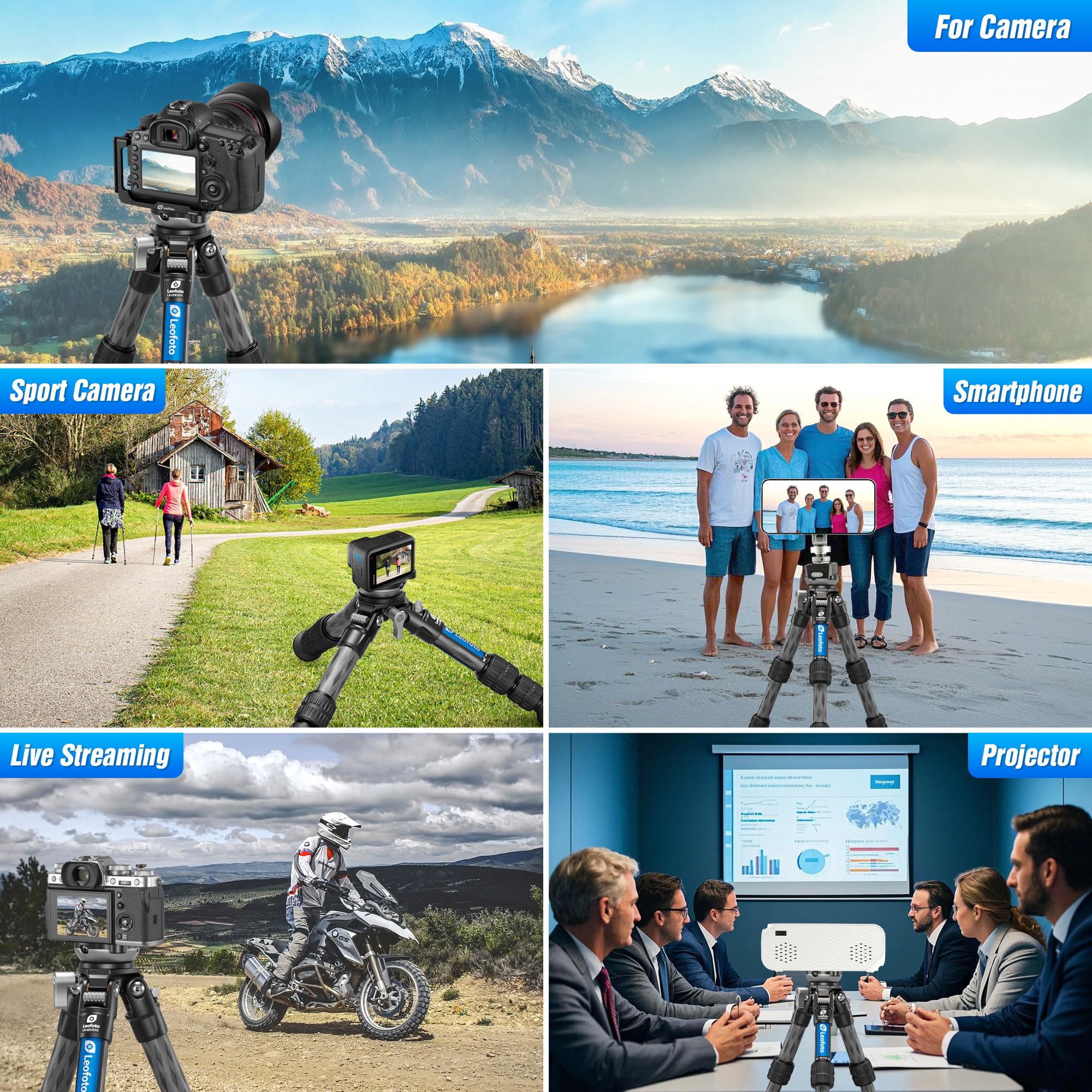 Leofoto Carbon Fiber Mini Tabletop Tripod With Leveling Base For Camera, 360° Rotating Portable Tripod With 3/8" Screw For Dslr/Phone Holder/Projector, A Bubble Level, Folded Length 8.54", Max Load 11Lb