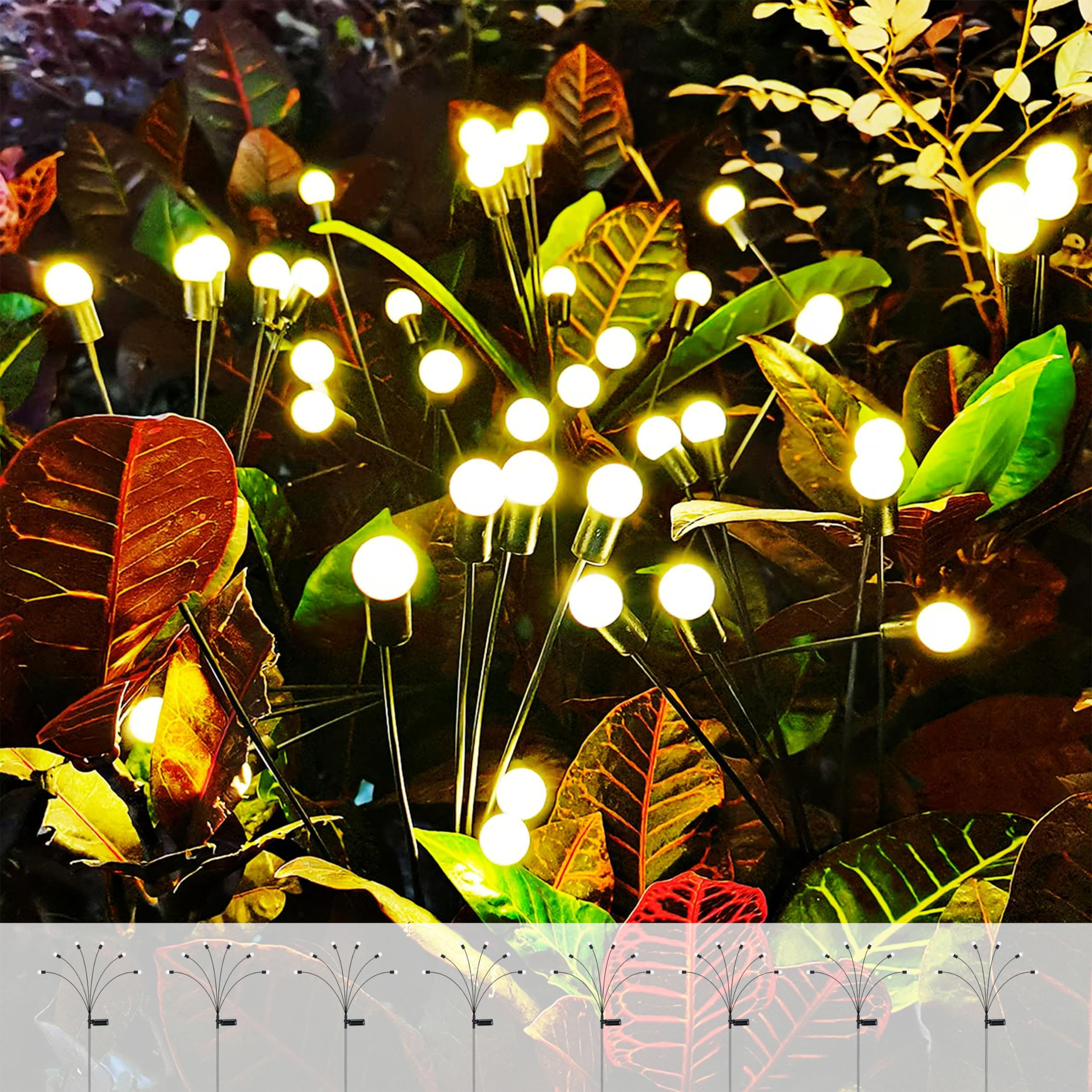 Antque 8 Pack Solar Garden Lights, Swaying Starburst Solar Garden Lights, Vibrant Garden Lights Waterproof Solar Outdoor Lights, Yard Patio Pathway Decoration