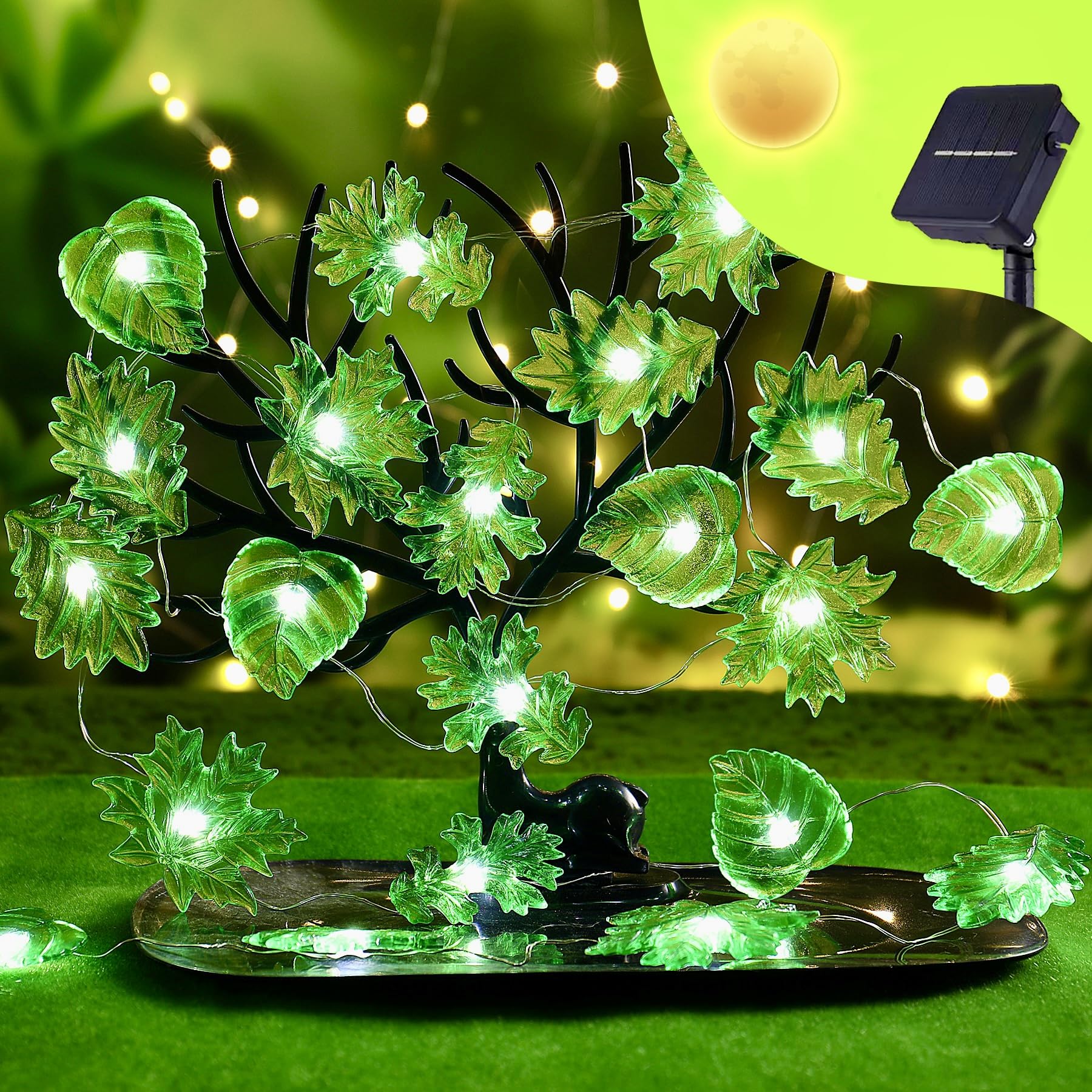 Enlaceray Twinkling Leaf Oasis Vine Lights 14Ft Solar String Lights With 40 Led Artificial Ivy Vines Greenery Garland, Fake Hanging Plants For Bedroom Outdoor Decor, Solar Lights For Garden