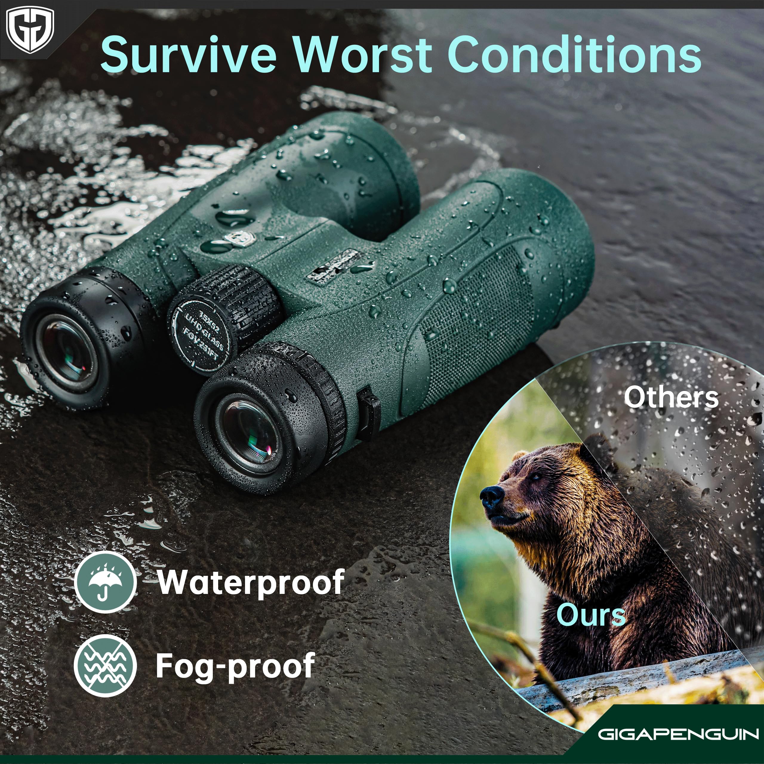 Gigapenguin 15X52 Hd Binoculars For Adults High Powered With  Phone Adapter - Large View Binoculars With Clear Low Light Vision - Lightweight Waterproof Binocular For Bird Watching Travel Hunting Cruise