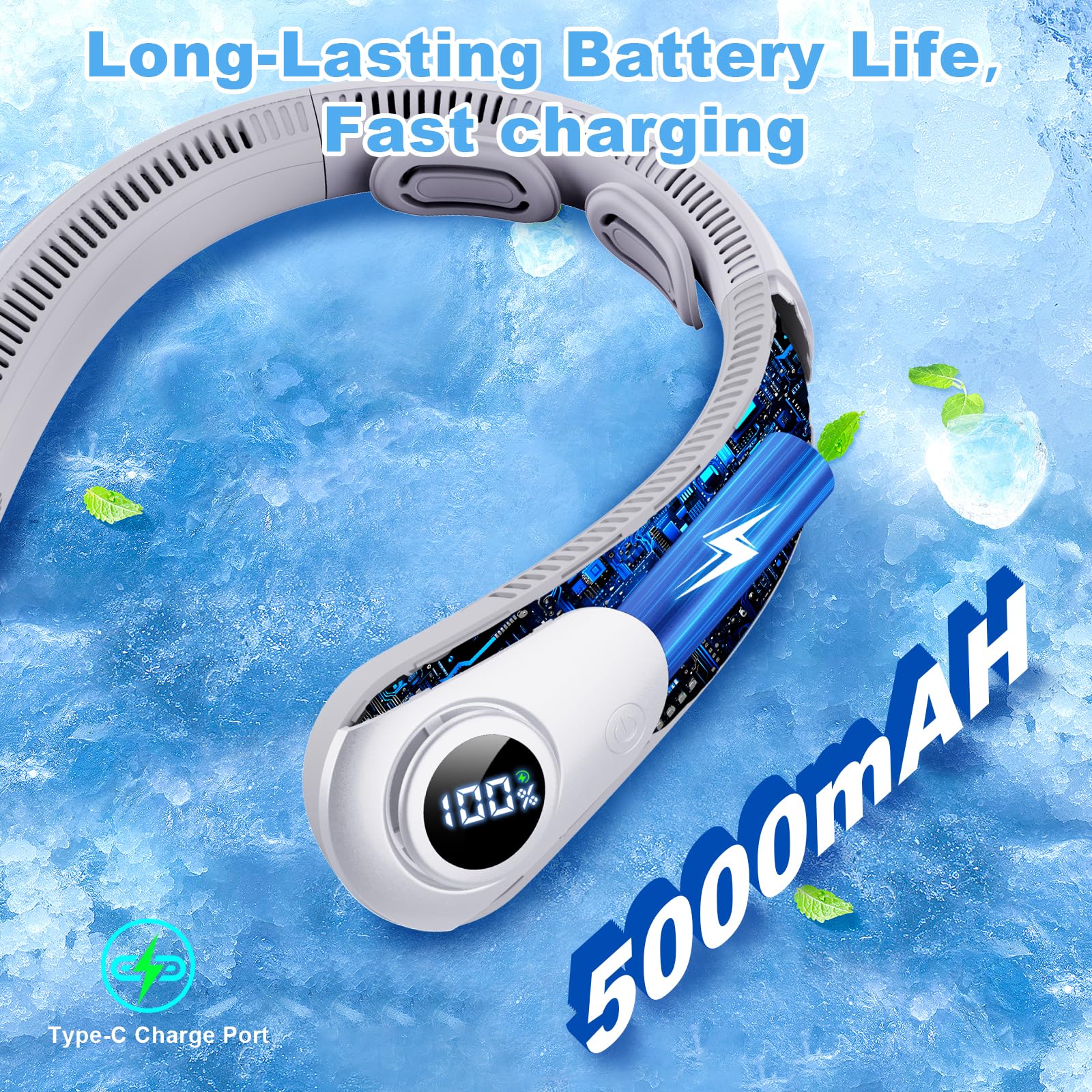 Portable Neck Fan Rechargeable, Bladeless Hands-Free Wearable Personal Fan, Cooling Neck