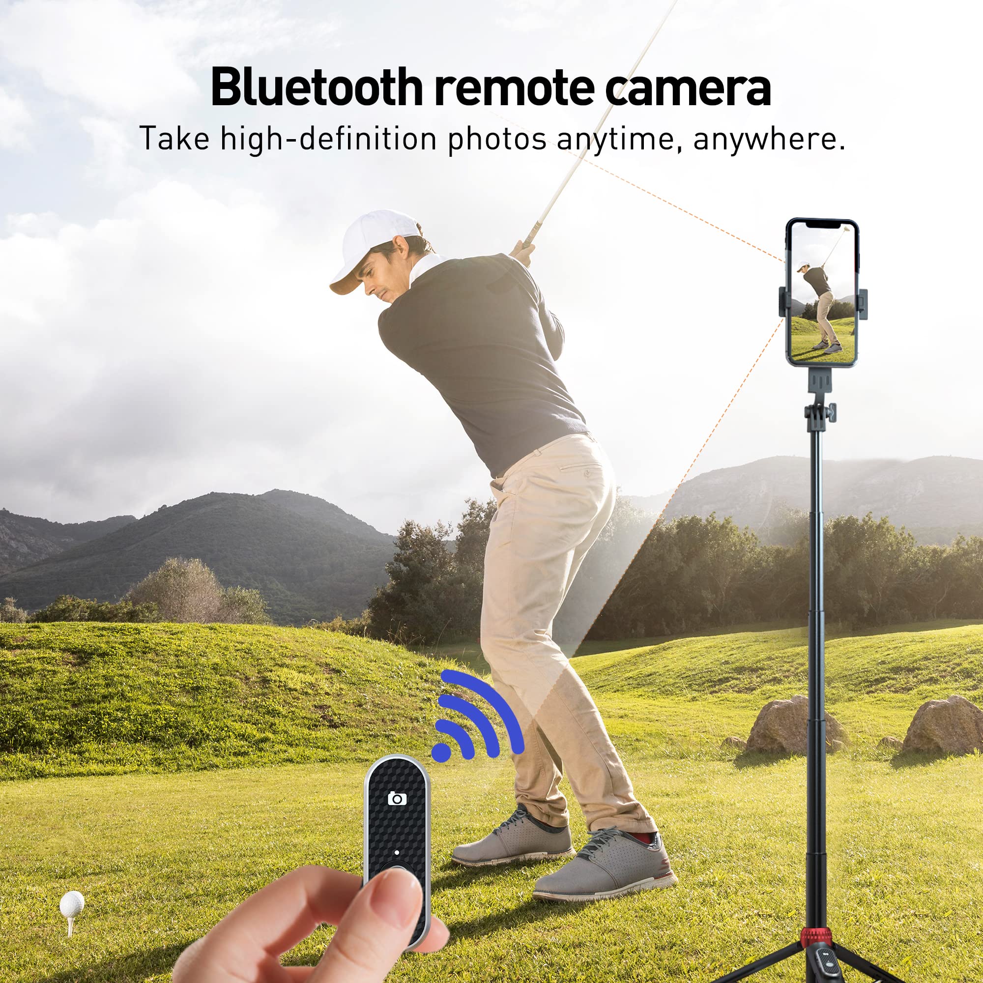 Eug-Products 62" Phone Tripod & Selfie Stick For Golf Training, Extendable Cell Phone Tripod Stand With Wireless Remote And Phone Holder, Golf Training Aid - Compatible With Iphone Android Iphone