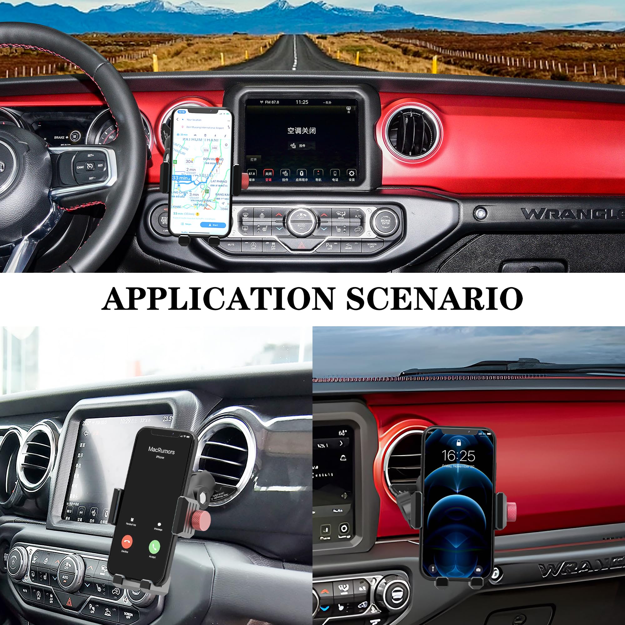Easeord  Phone Mount For 2018- Jeep Wrangler Jl & Gladiator Jt & Sahara, Wrangler Air Vent 360° Rotation Cell Phone Holder Compatible Iphone Android Smartphone