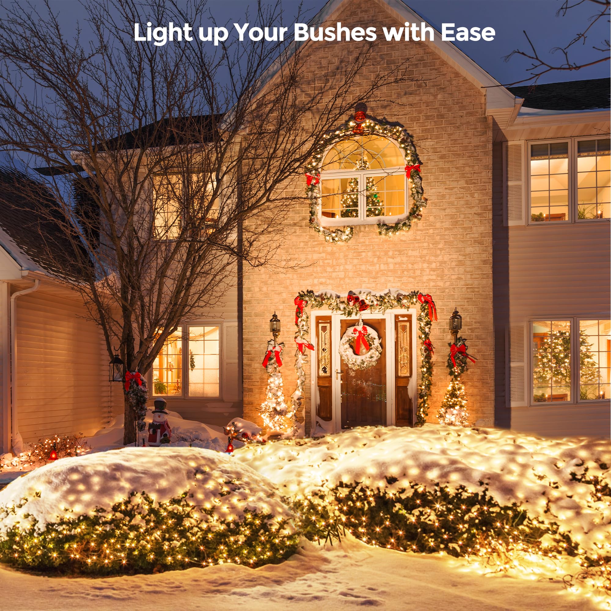 Wbao Solar Christmas Net Lights 200Led F8 Big Bulbs, 8.4Ft X 5.2Ft Christmas Bushes Lights With Remote Control, 8 Modes, Timer, Waterproof For Lawn, Bushes, Outdoor Christmas Decorations, Warm White