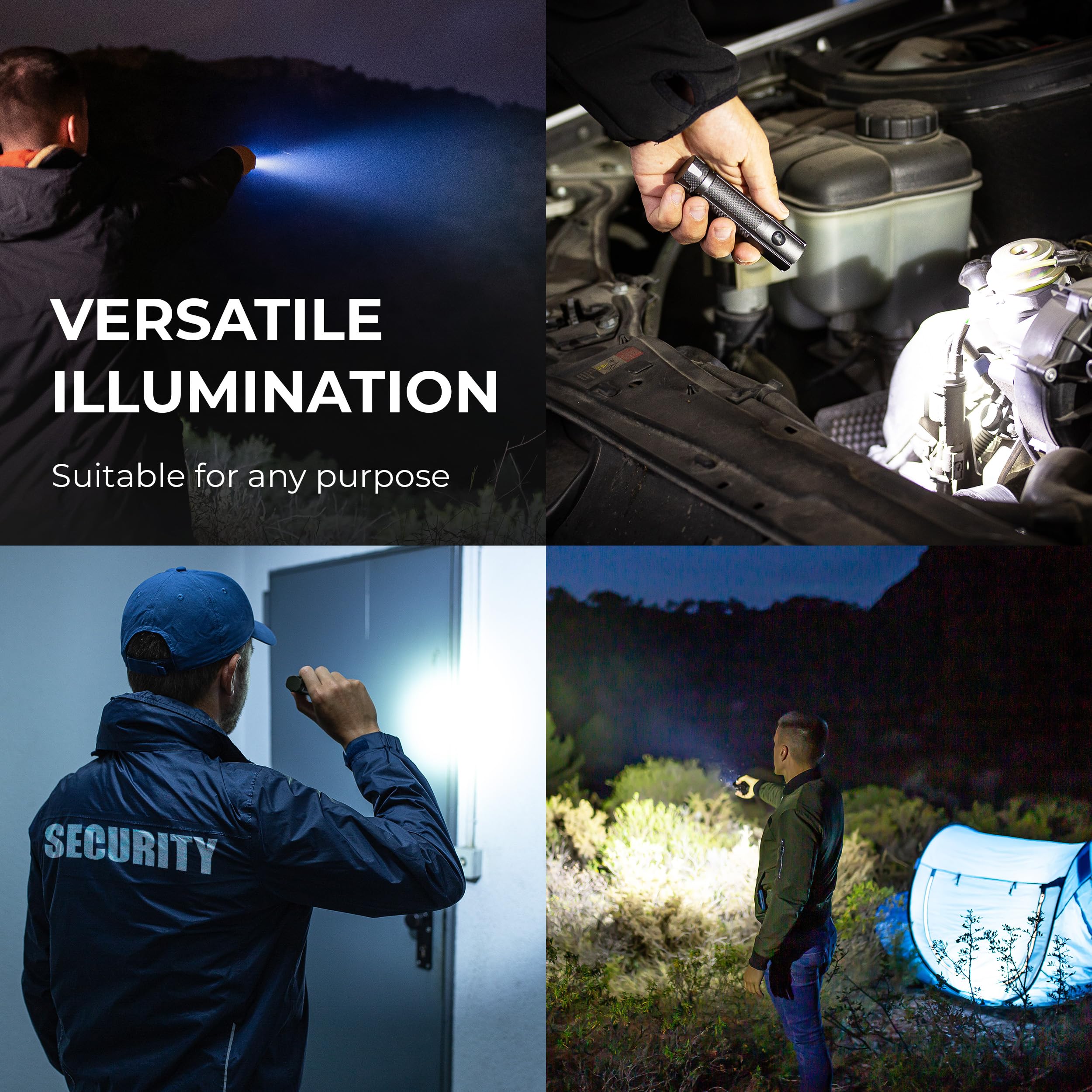 Sehnlich Led Rechargeable Flashlight - Super Bright 1250 High Lumens Flashlight, Waterproof Ip68 Small Compact Pocket Tactical Flashlight For Home, Emergency, Rescue, Camping,  For Men Platinum Grey