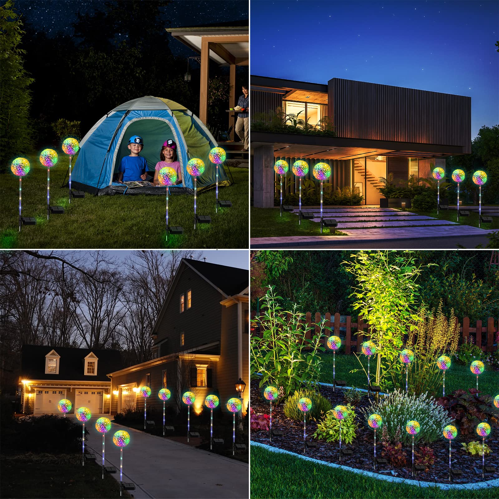 Amouhom Solar Garden Lights Outdoor 4 Pack Dandelion Lights Decorative Lights Waterproof Solar Garden Decor For Yard, Patio, Landscape Decoration