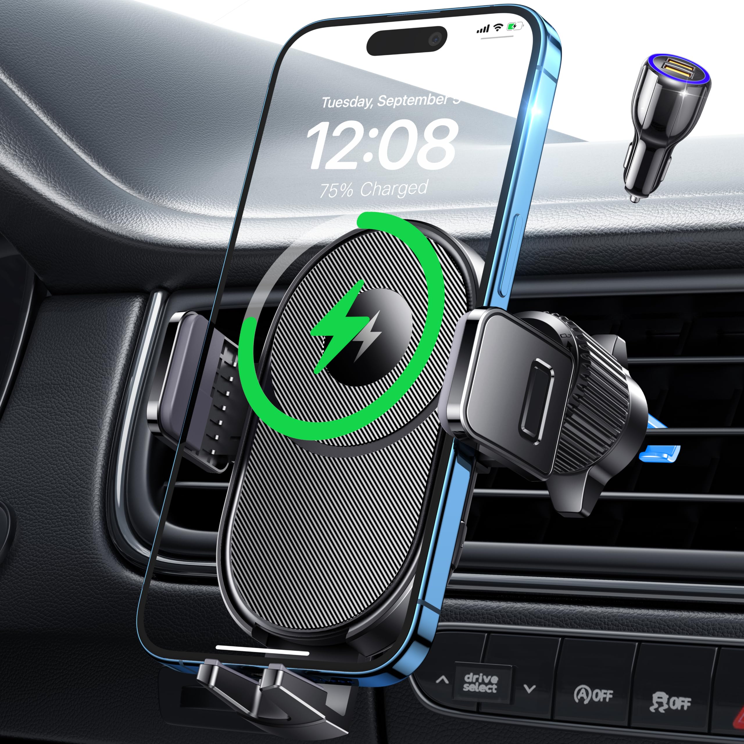 Guceful Wireless Car Charger, 15W Fast Charging Auto Clamping Car Phone Holder Wireless Charger Air Vent Car Phone Mount Fit For Iphone 15 14 13 12 Mini Pro Max 11 Xr Xs X, Samsung Galaxy S23 S22 S21+