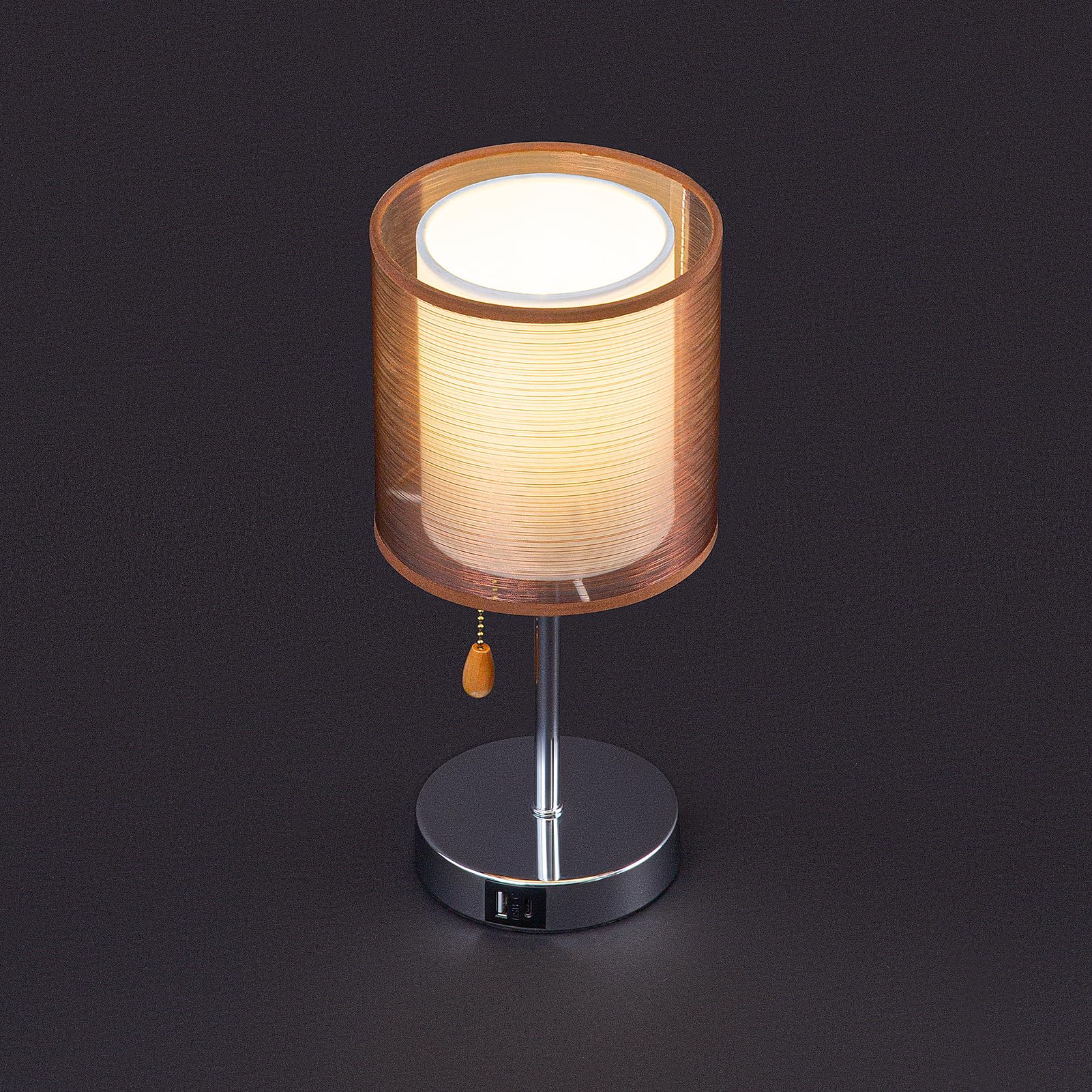 Dawalight Led E26 Table Lamp With Pull Chain, Modern Desk Lamp, Minimalist Office Lamp For Bedside, Bedroom Lamps With Usb, Lamps For Nightstands Funky, Living Room, Home Office, Chrome