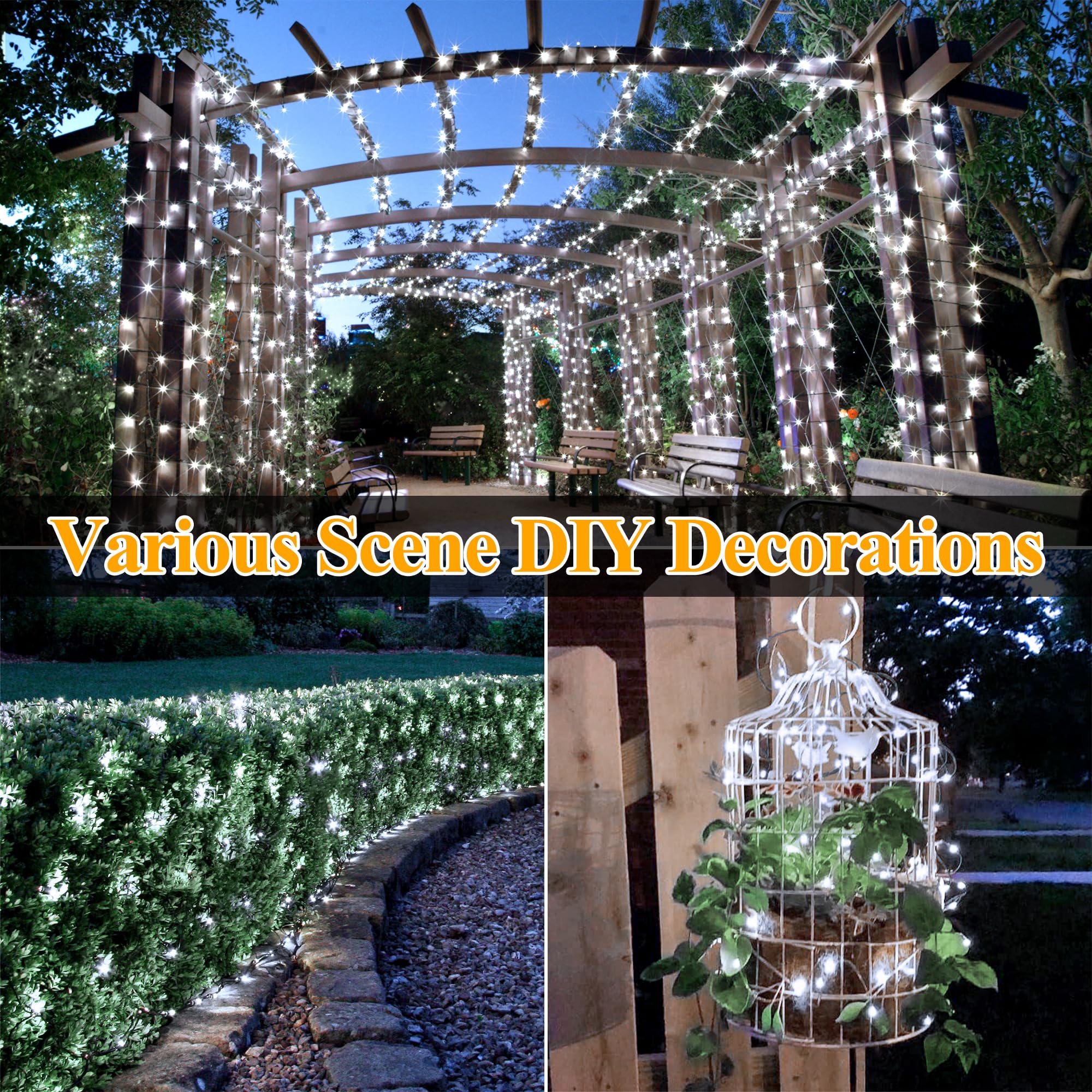 Ollny Solar Outdoor Lights, 2 Pack Total 132Ft 400Led Solar Fairy Lights, Ip67 Waterproof 8 Modes String Lights For Tree Yard Garden Patio Party, Cool White