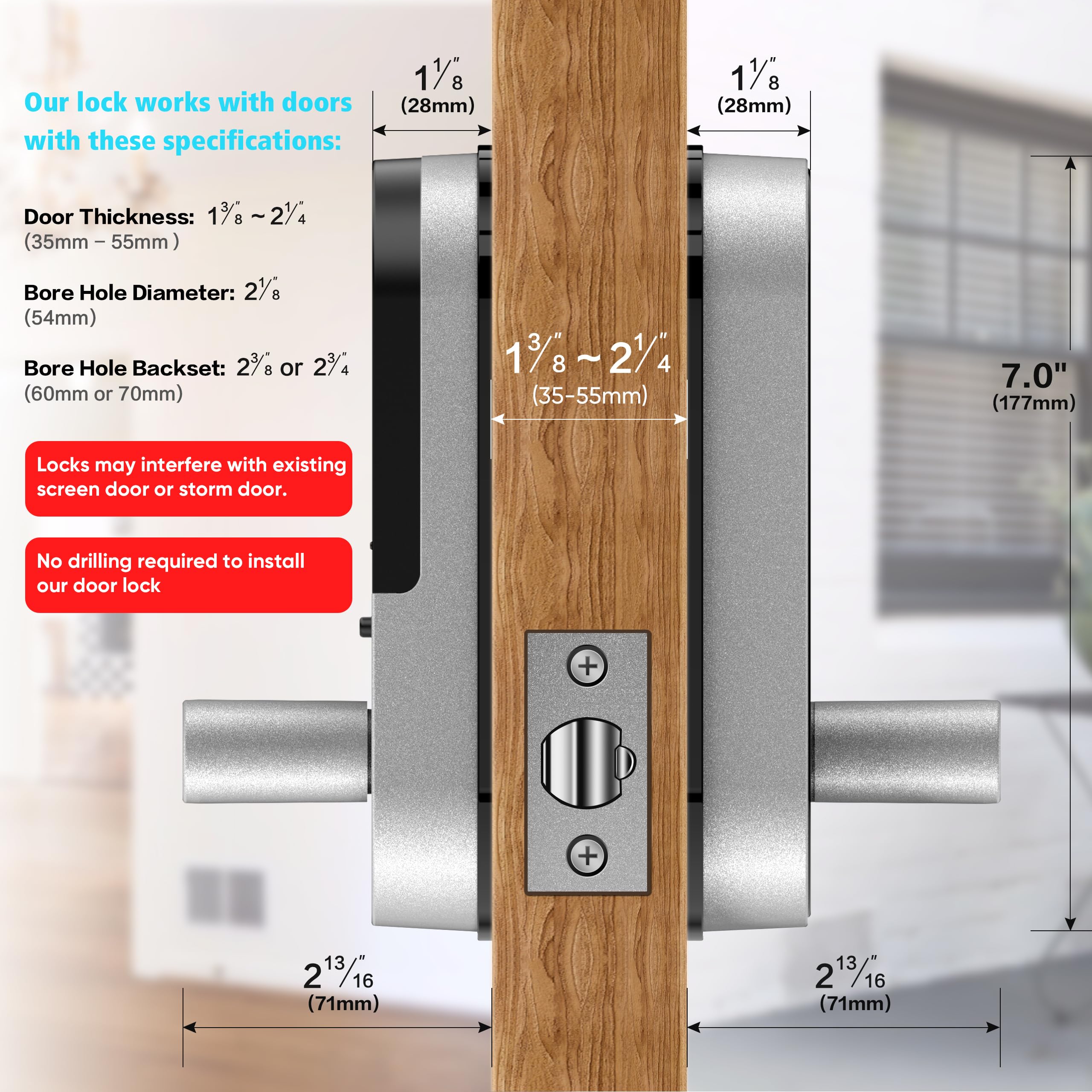 Sifely Keyless-Entry Keypad Electronic Door Lock: Digital Smart Lock With Code Passcode, Electric Door Knob/Handle, Perfect For Entry Doors, Bedroom Doors (Silver, App Control, Non-Fingerprint)