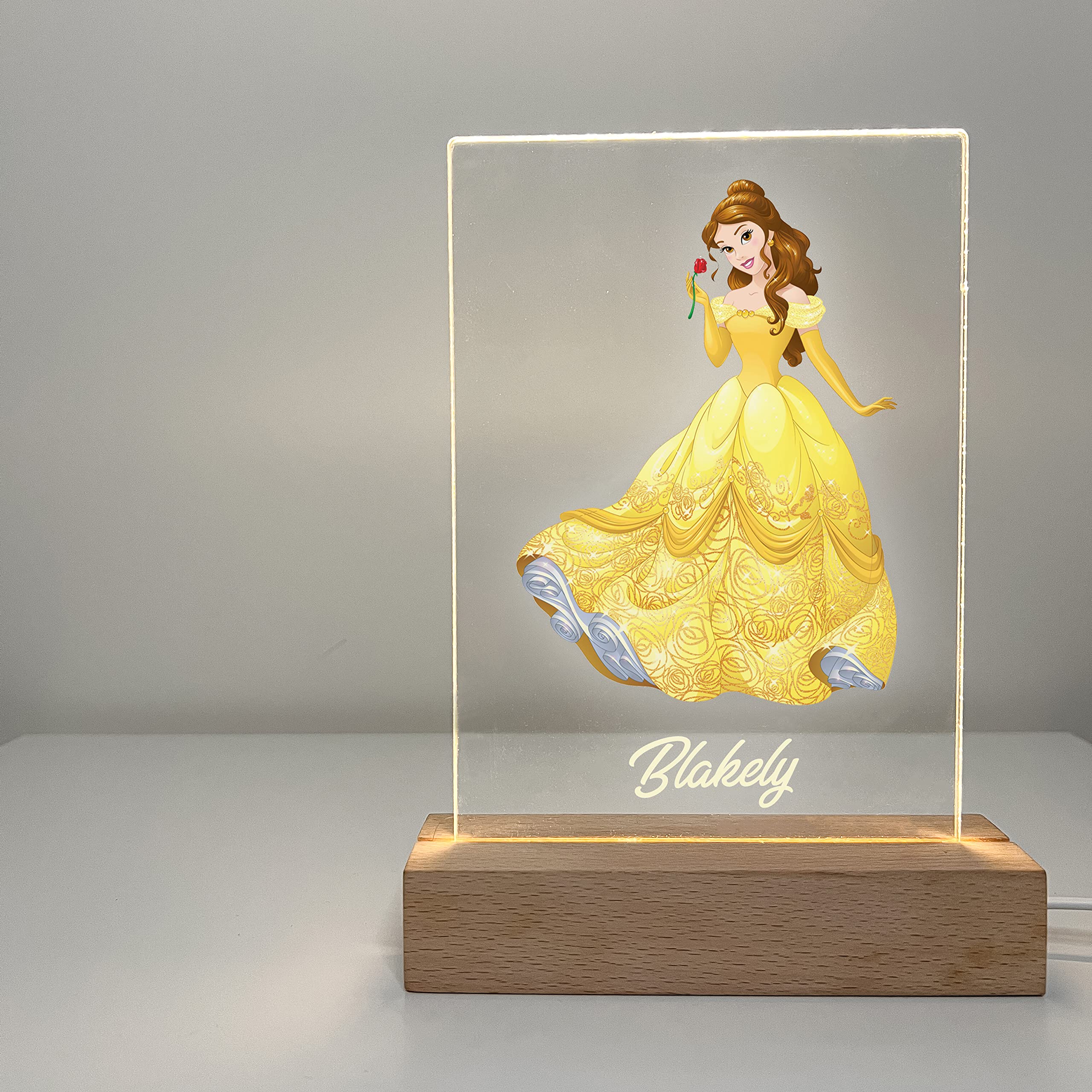 Mirror Mania Belle Premium Wood Base Stand Soft Night Light Up Table Desk Lamp Led Princess Sign Personalized Engraved With Your Name On It, Made To Order Home Girls Room Decor, A Must Have